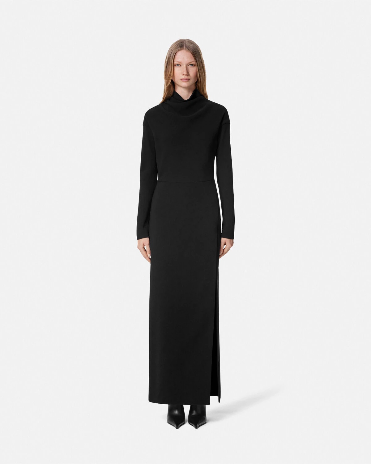 Cady Draped-Neck Slit Gown - 4