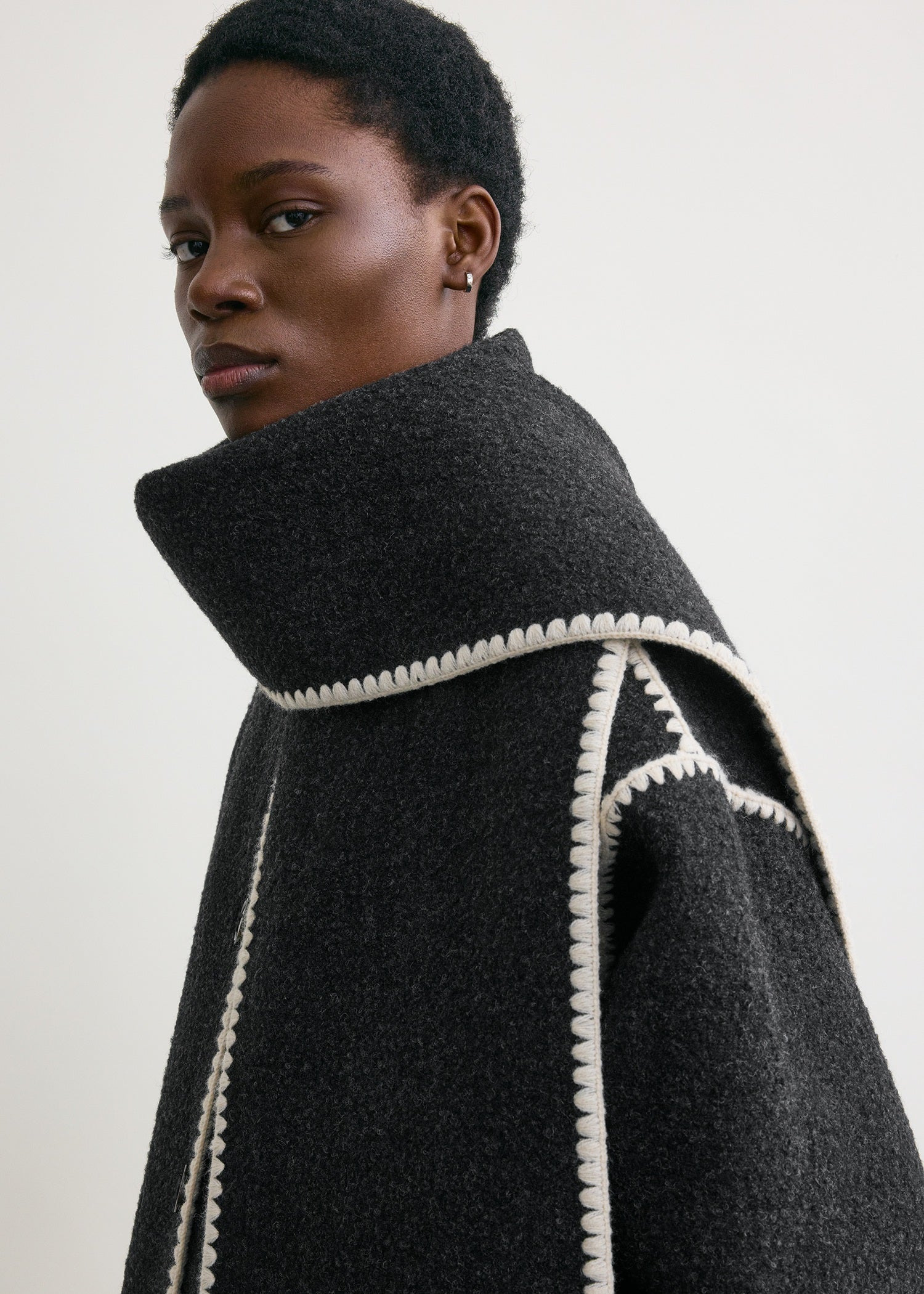 Embroidered scarf jacket dark grey mélange - 5