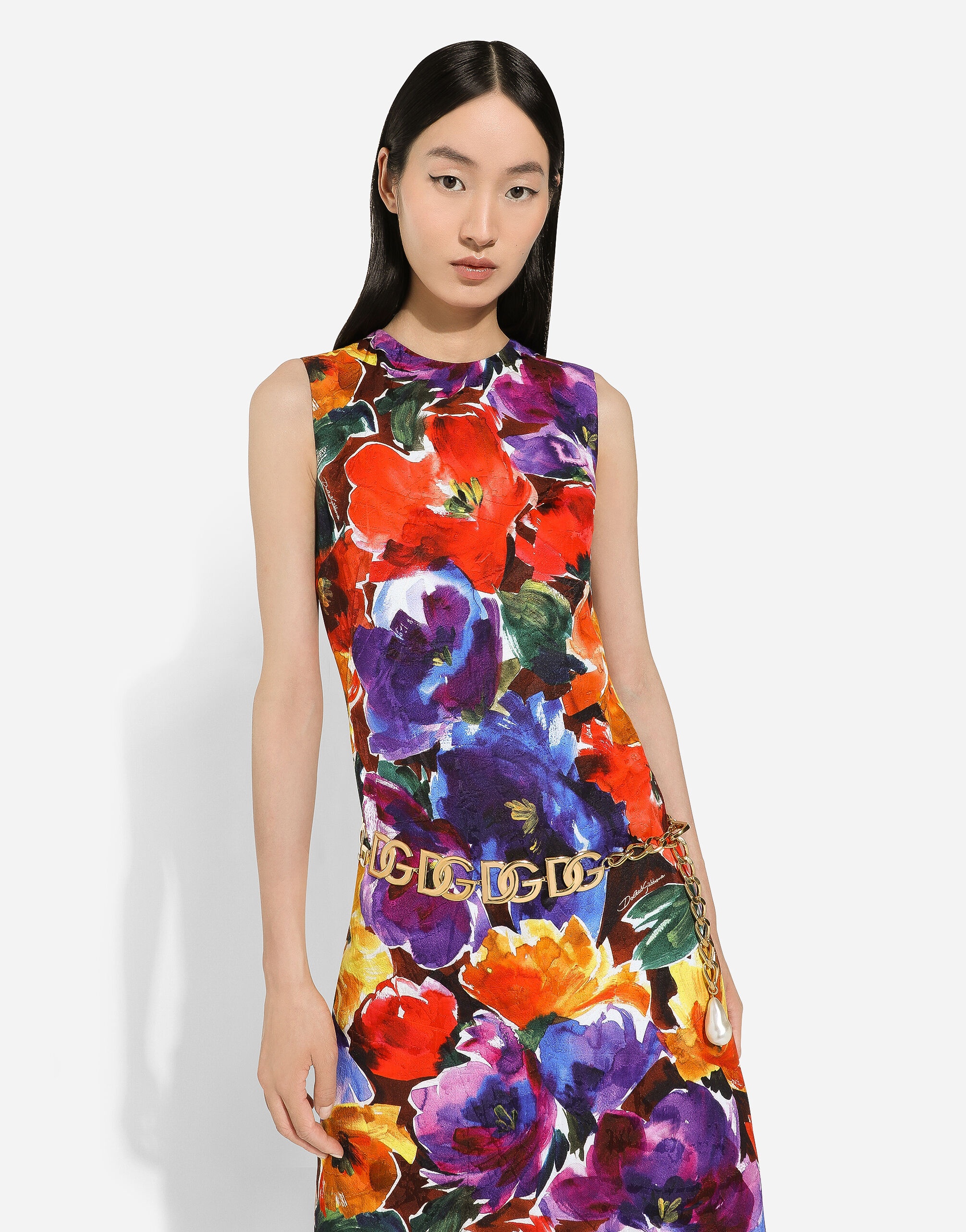 Brocade midi dress with abstract flower print - 4