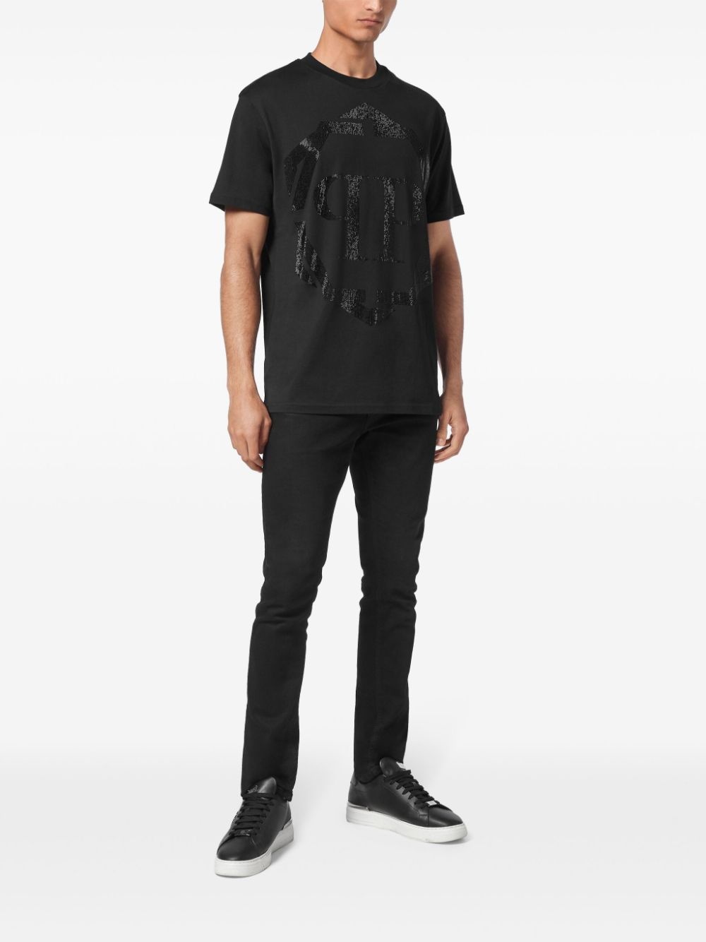 rhinestone-logo cotton t-shirt - 2