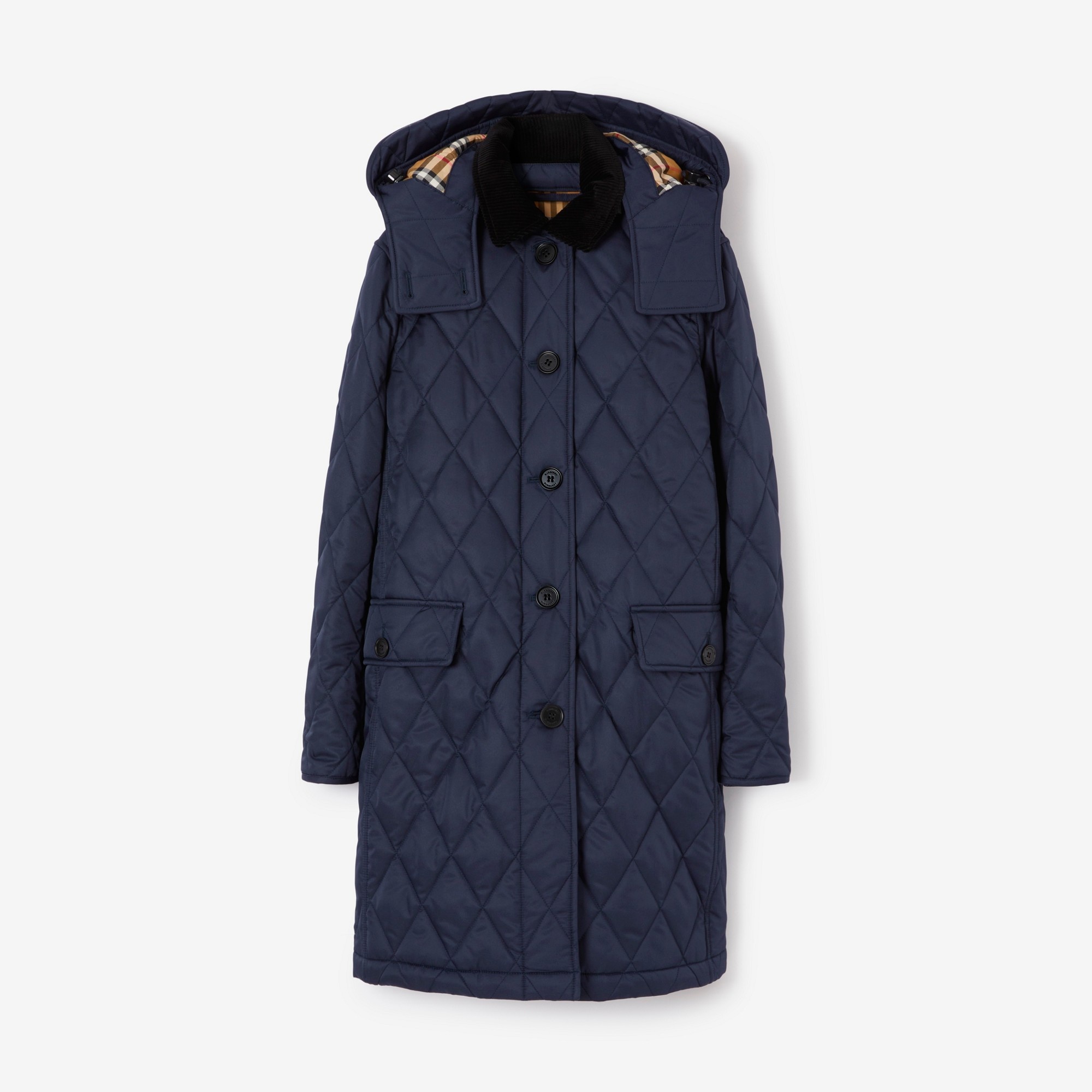 Detachable Hood Diamond Quilted Coat - 1