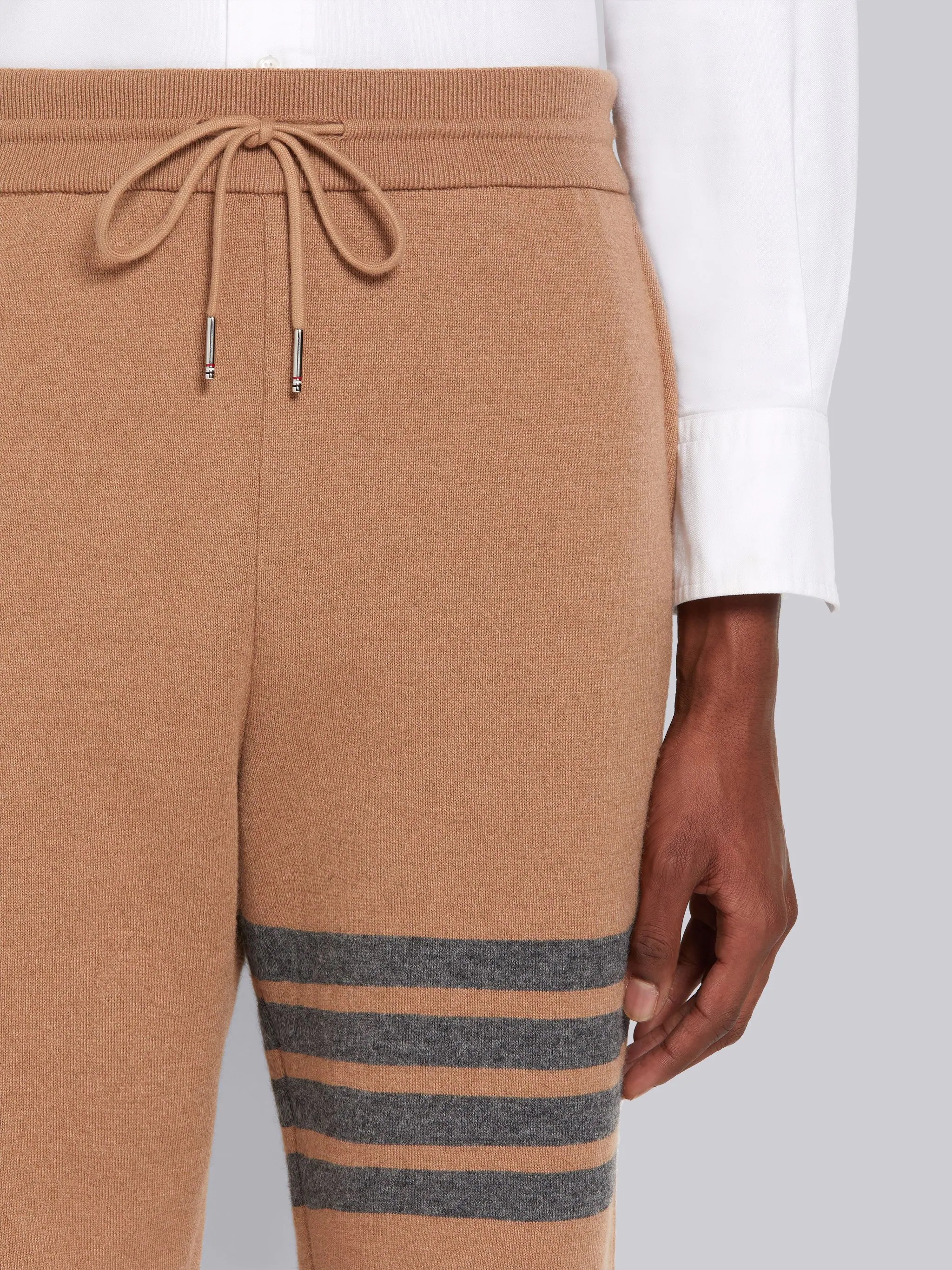 Camel Knitted Double Face Cashmere Engineered 4-Bar Stripe Sweatpants - 5