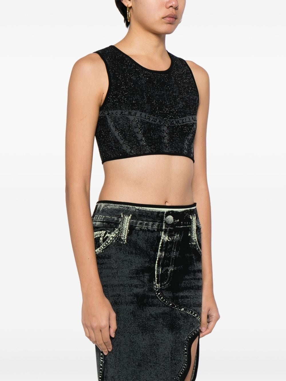 Lillian denim-print crop top - 3