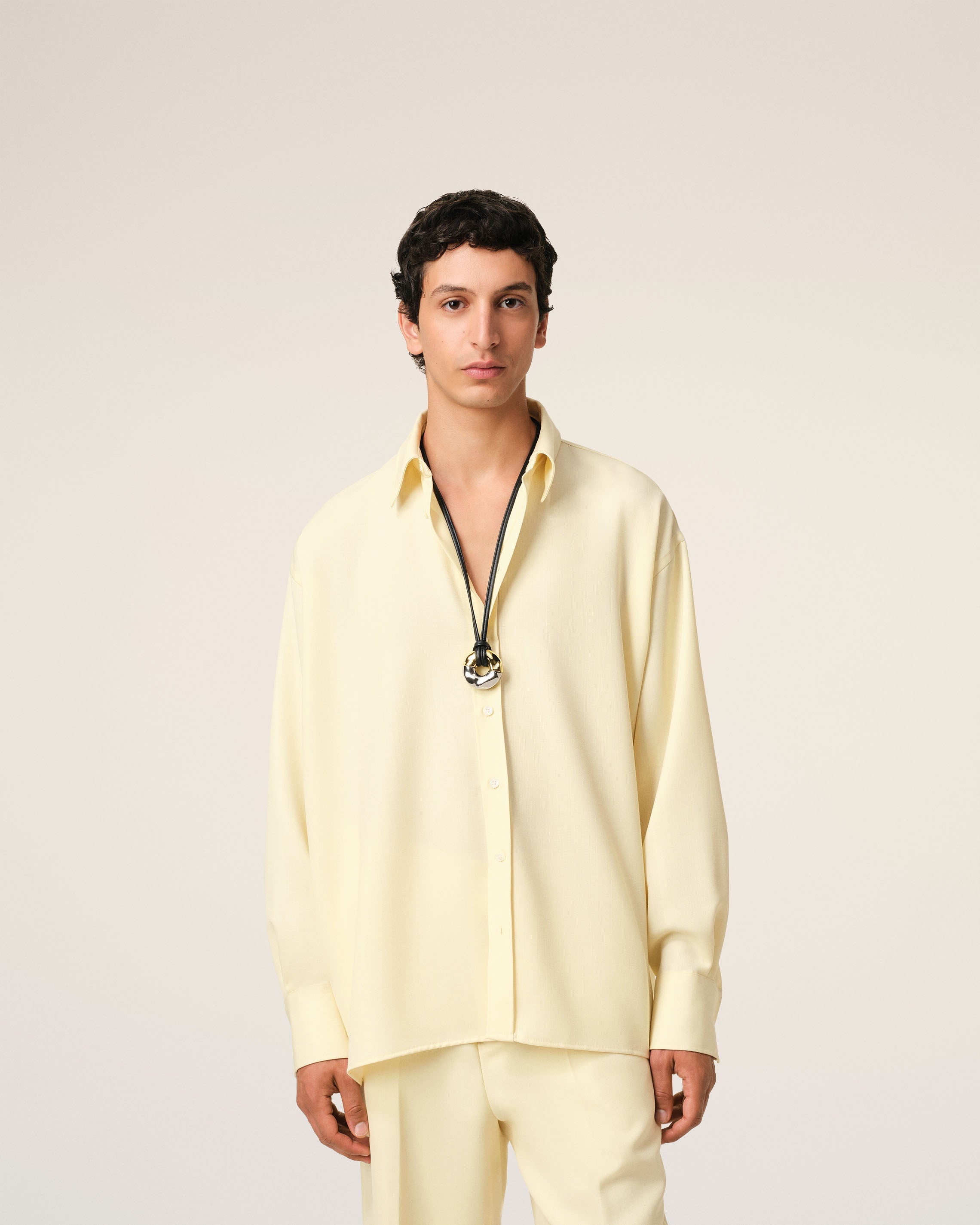 YELLOW WOOL BACK SLIT LOOSE SHIRT - 3