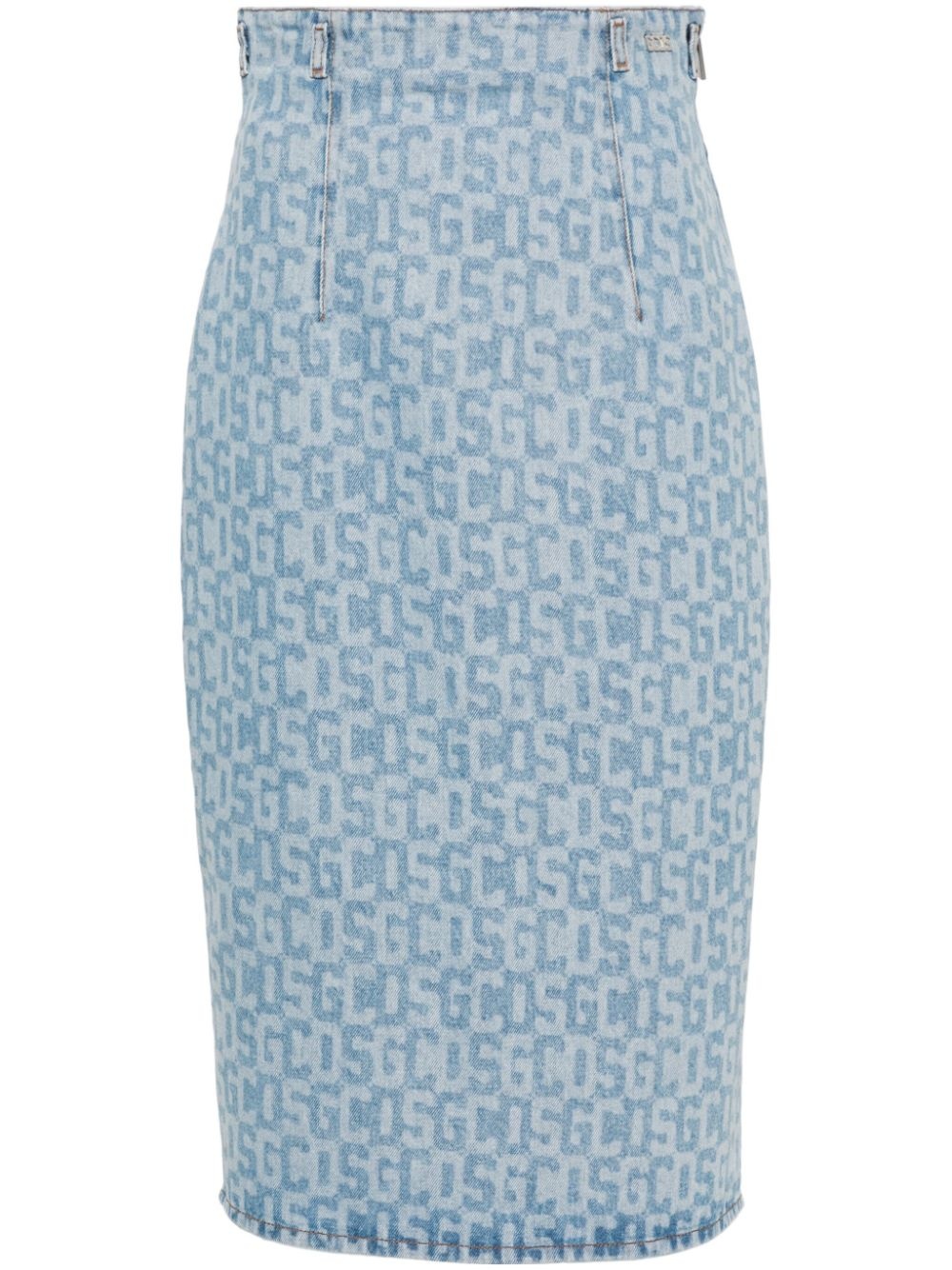 monogram-pattern denim pencil skirt - 1