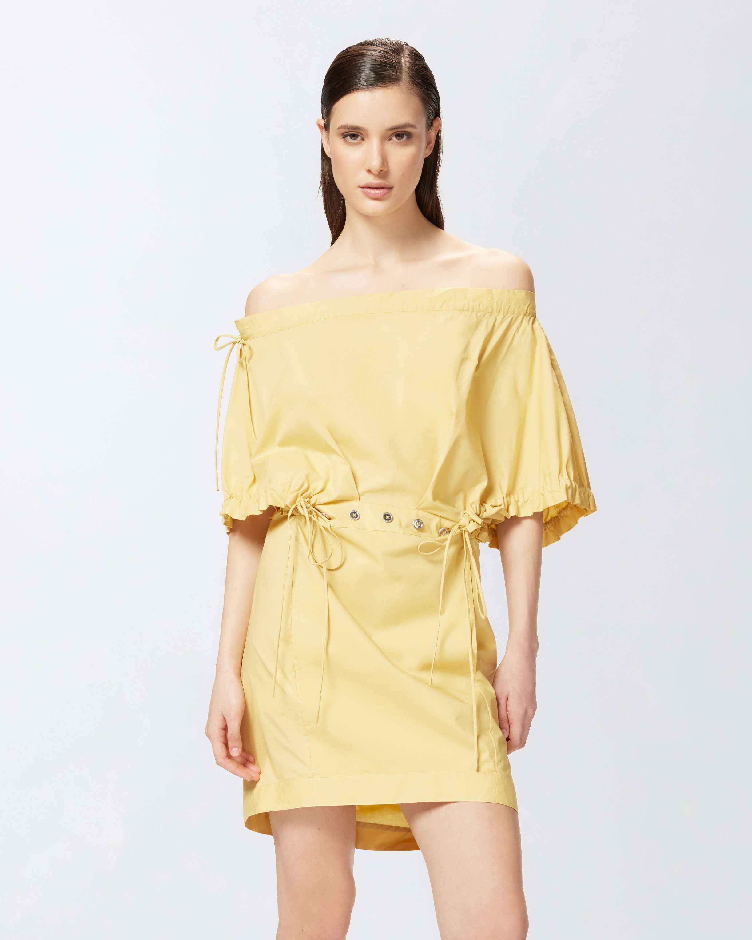 POPLIN MINI DRESS WITH GATHERING AND EYELETS - 3