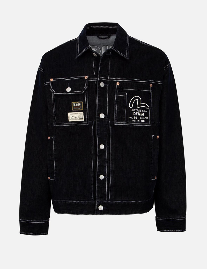 Logo Embroidery Velvet Denim Jacket 1