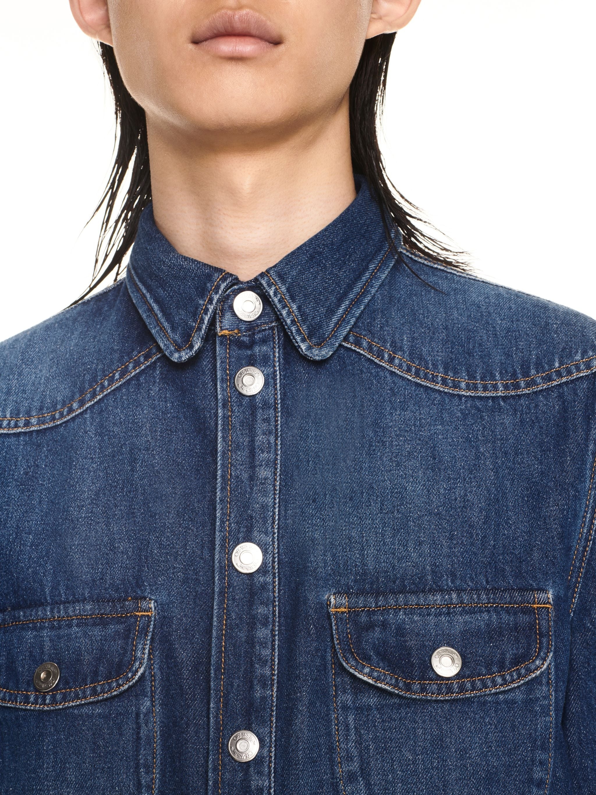 Arr Emb Skinny Denim Shirt Medium Blue N - 5