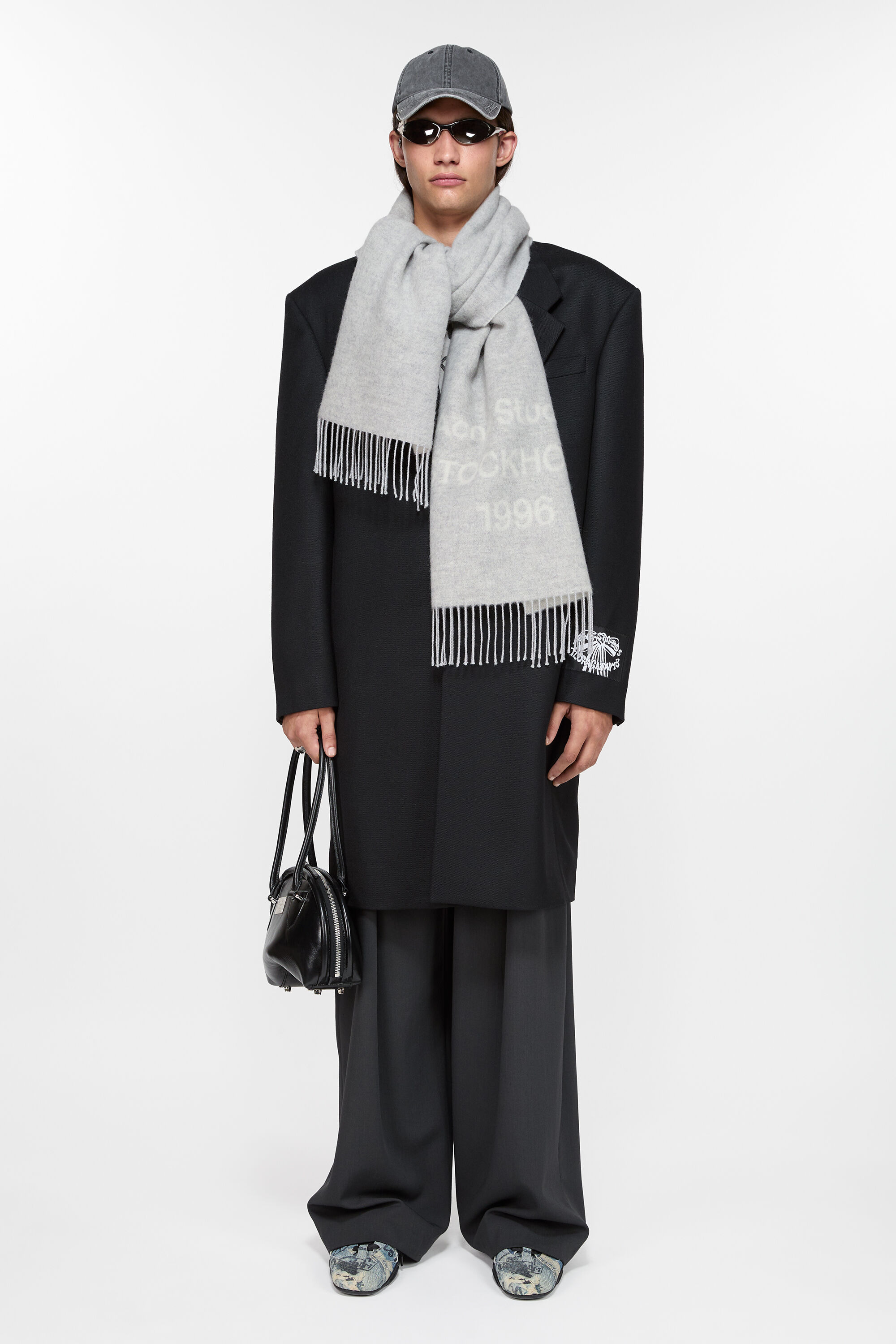 Logo wool scarf - Light Grey Melange / White - 3
