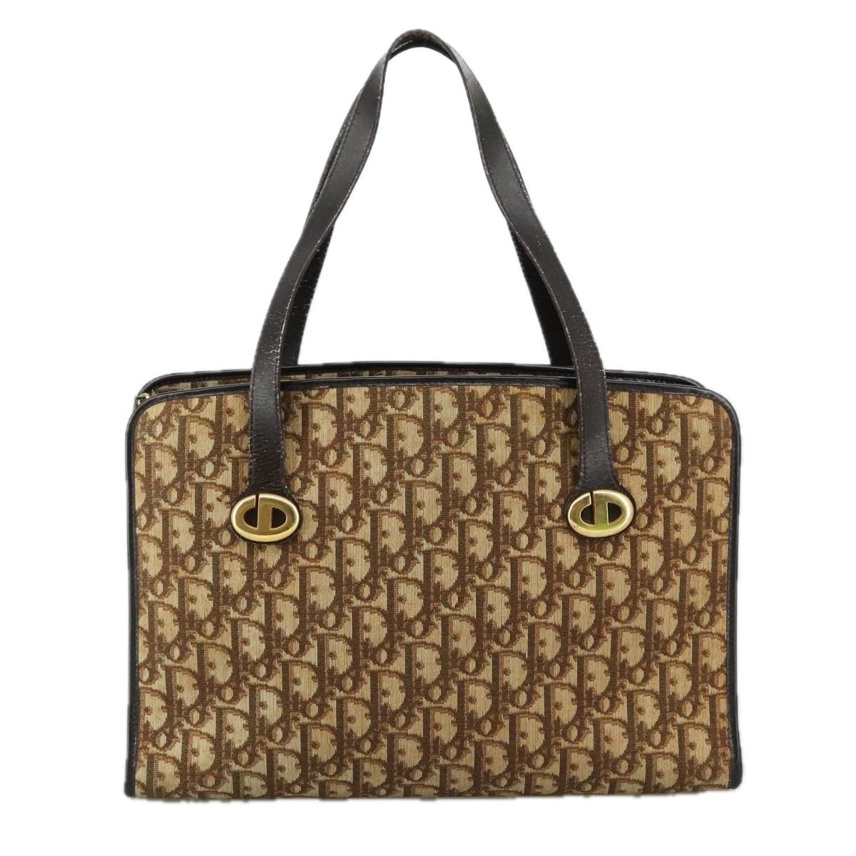 DIOR Trotter Canvas Hand Bag Beige Brown Gold - 13