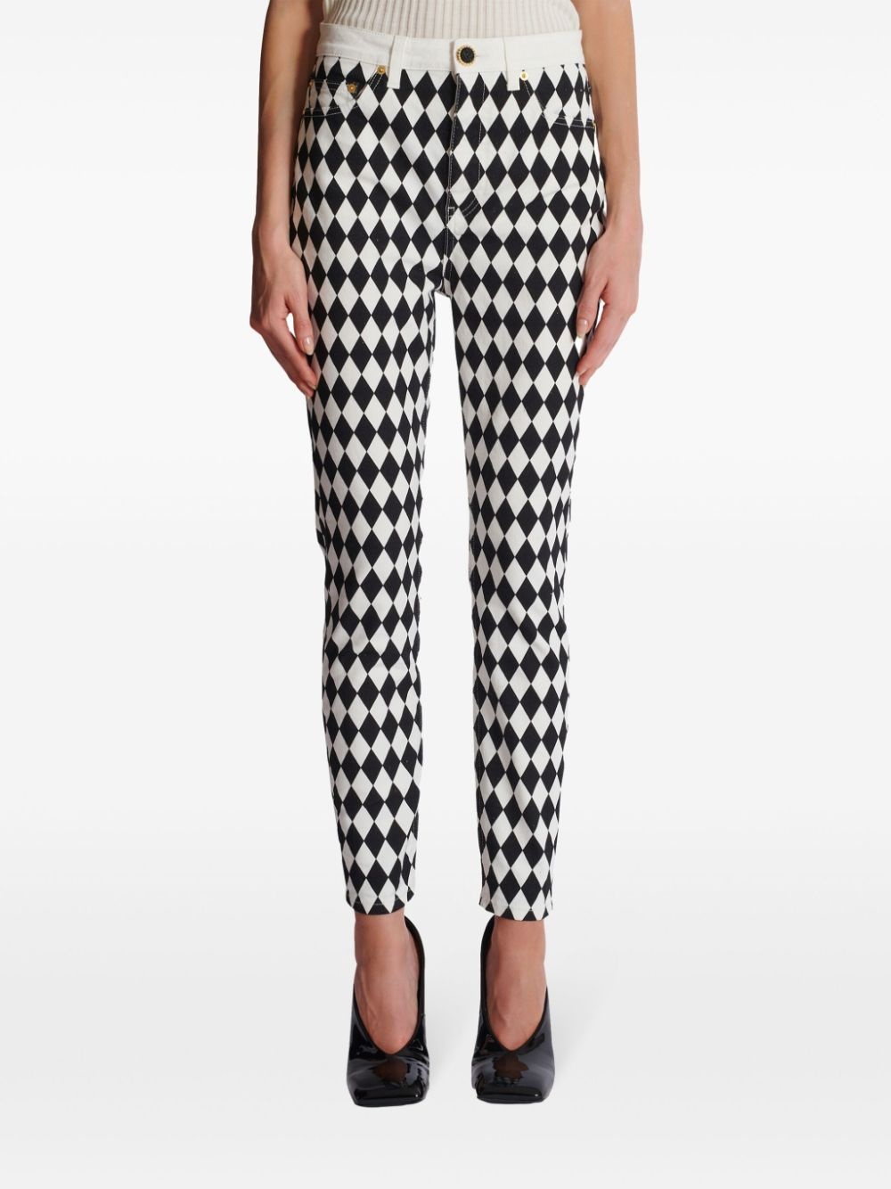 diamond-print slim-cut jeans - 5