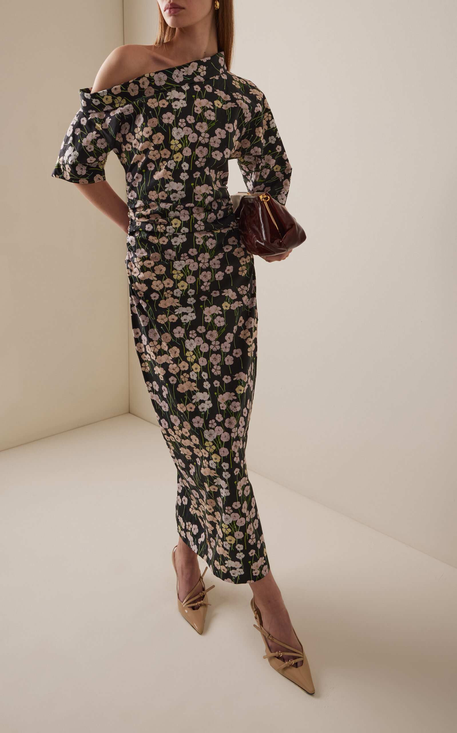 Bowery Off-The-Shoulder Buttercup-Print Cotton-Linen Maxi Dress floral - 3