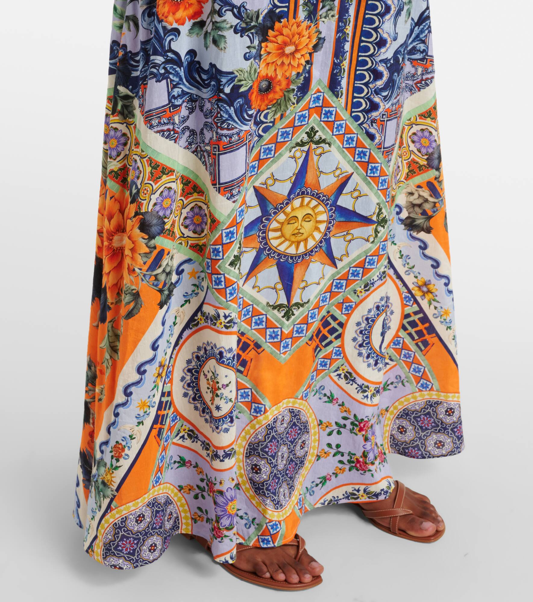 Printed linen and silk maxi dress - 6