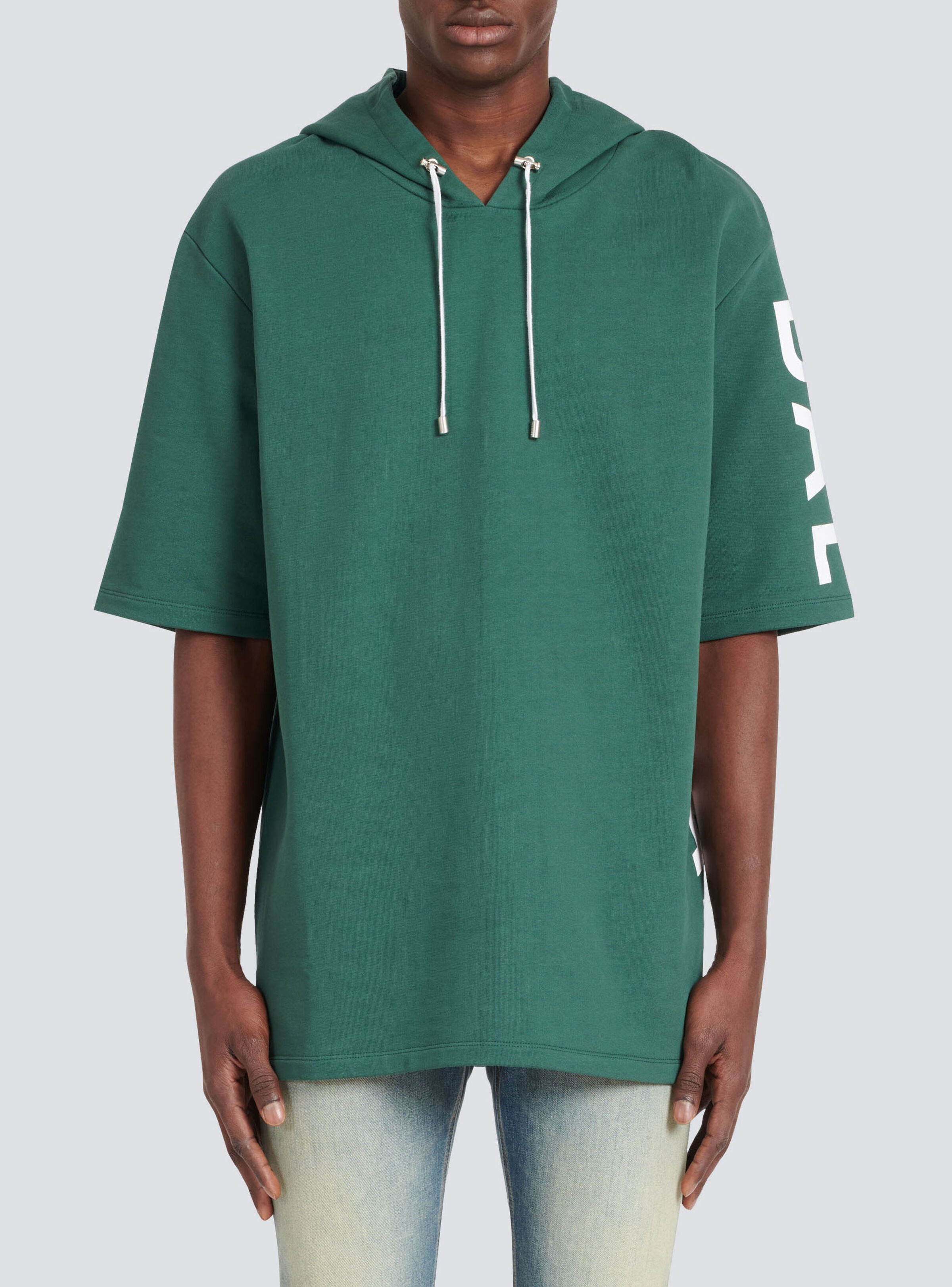 Oversized eco-designed cotton hooded sweatshirt with Balmain logo print - 6