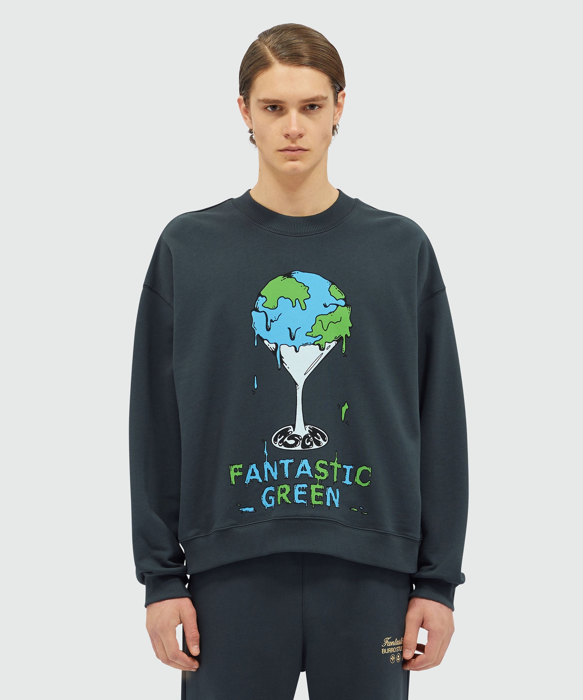 Organic cotton "Fantastic Green Burro Studio" navy blue sweatshirt - 2