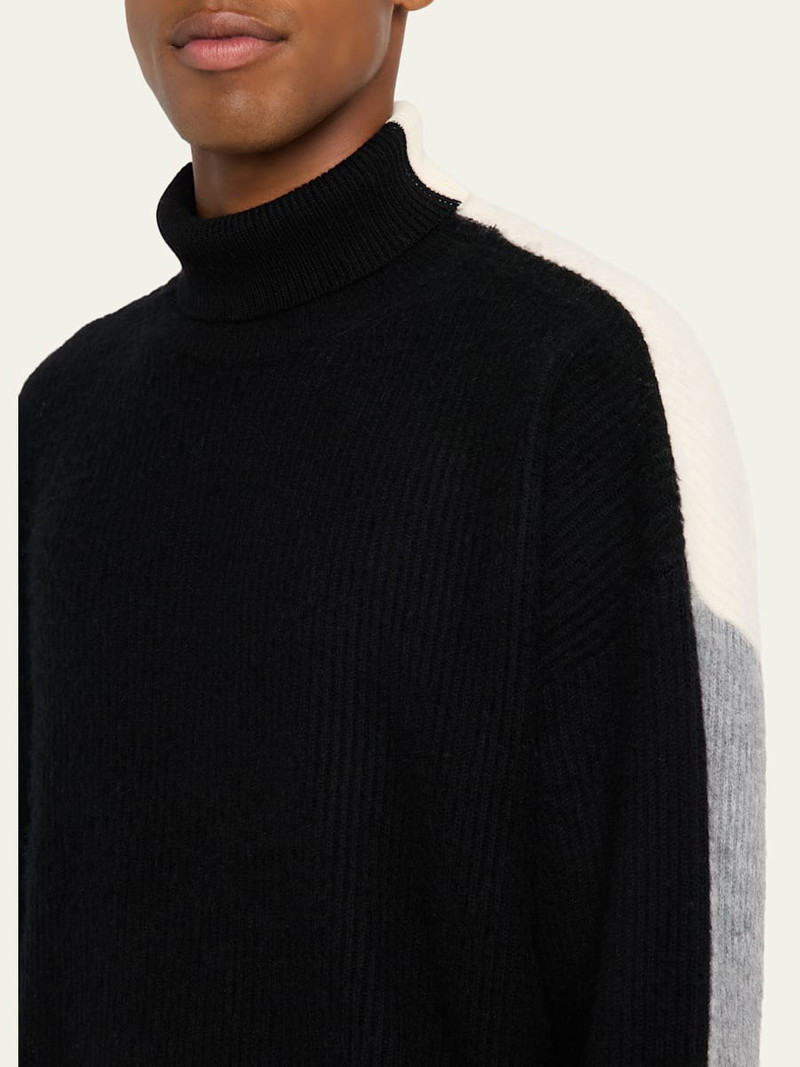 Men's Merino Wool and Cashmere Rib Color-Block Turtleneck Sweater 5