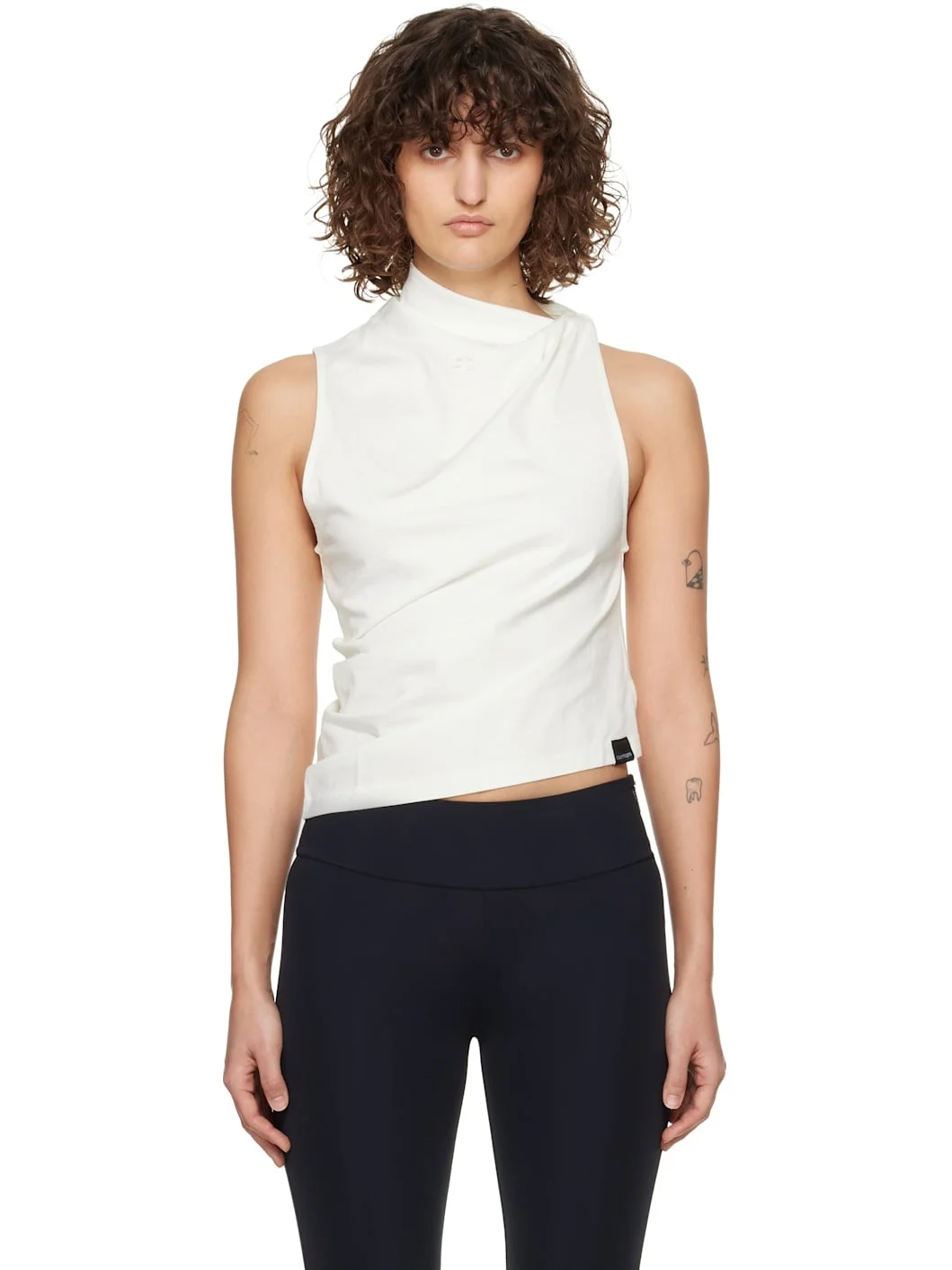 White Draped Jersey Tank Top - 1