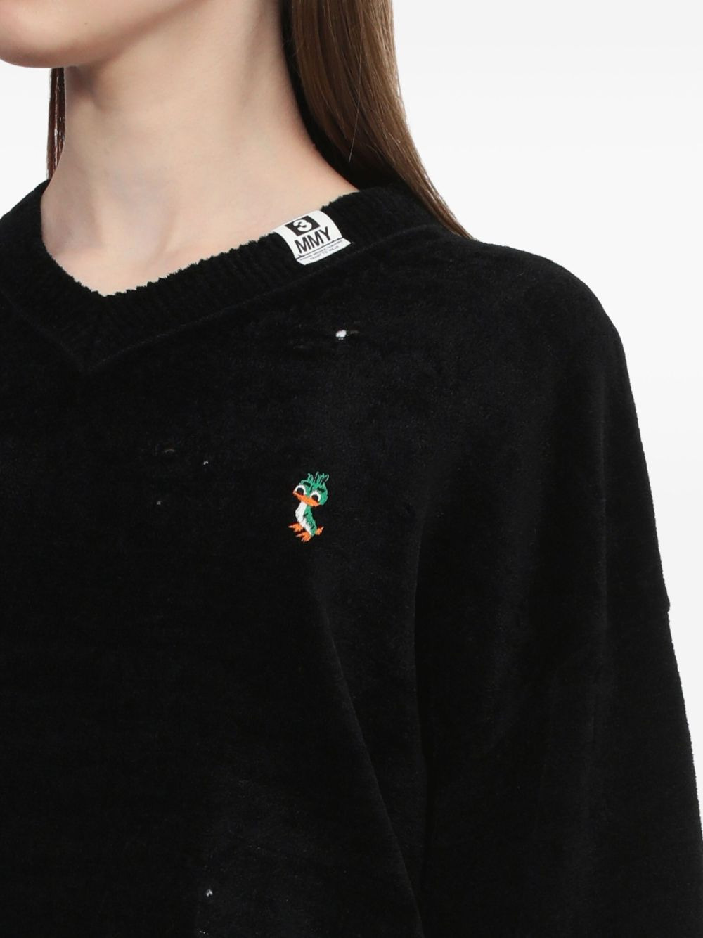 frayed V-neck sweater - 5