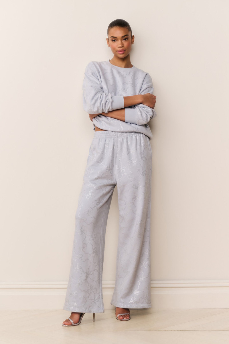 LoveShackFancy Momo Bow Embellished Fleece Sweatpants outlook