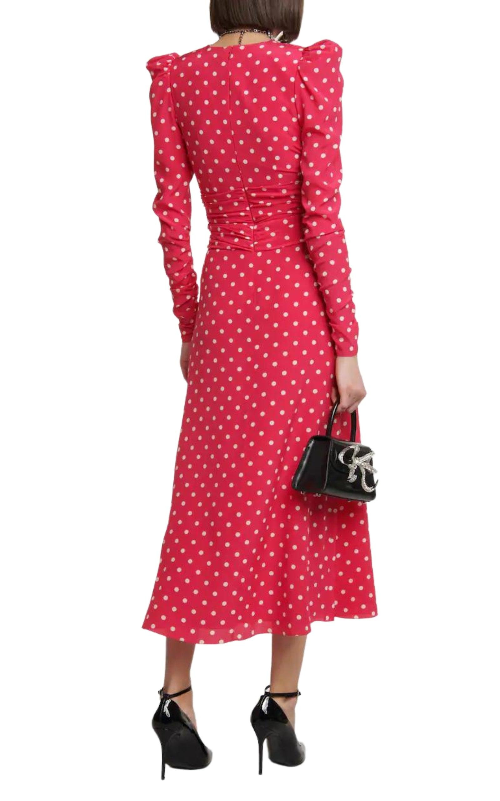 Midi Polka Dot Print Silk Dress - 3