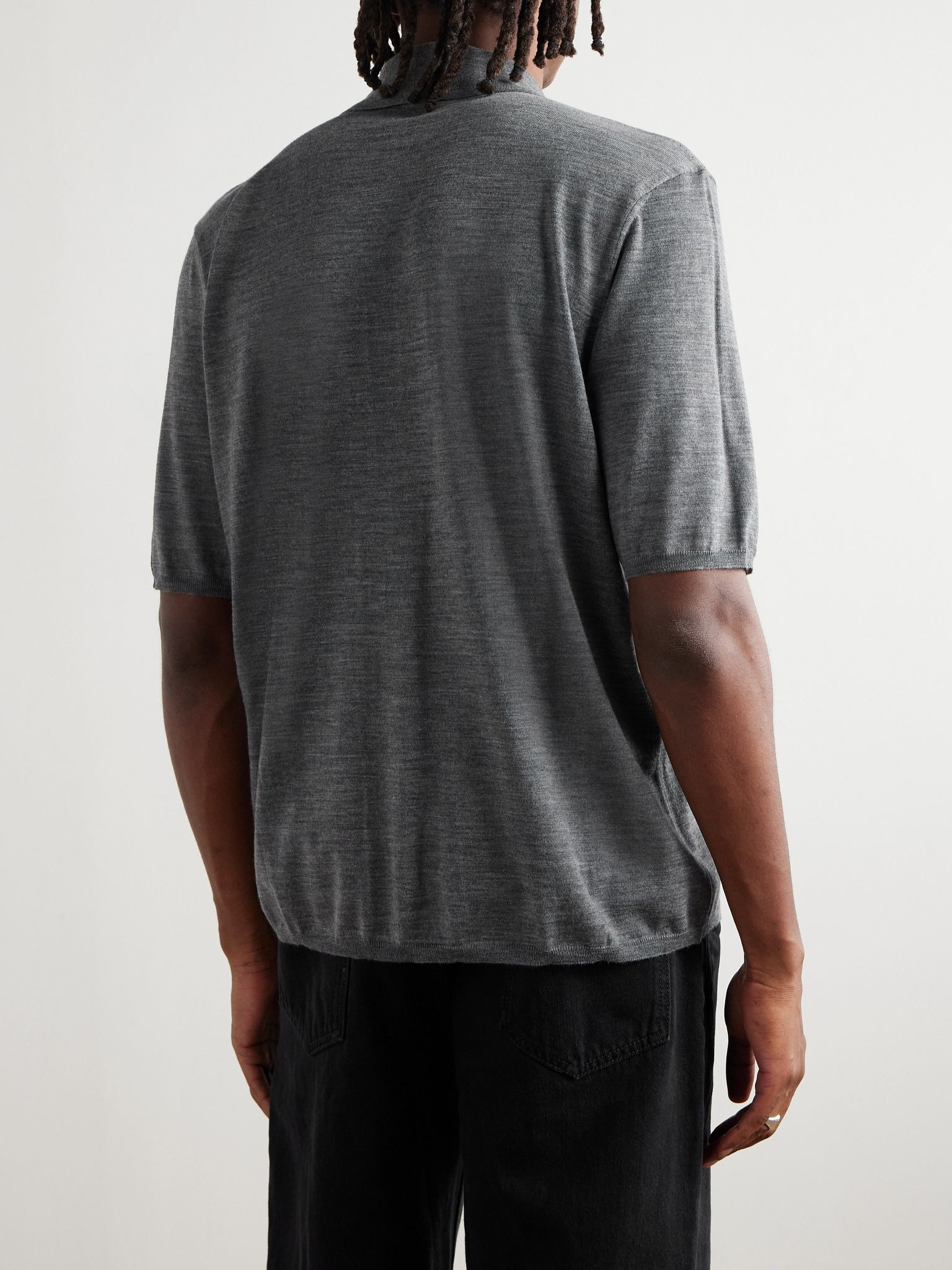Cassandre Logo-Embroidered Wool Polo Shirt Gray - 4