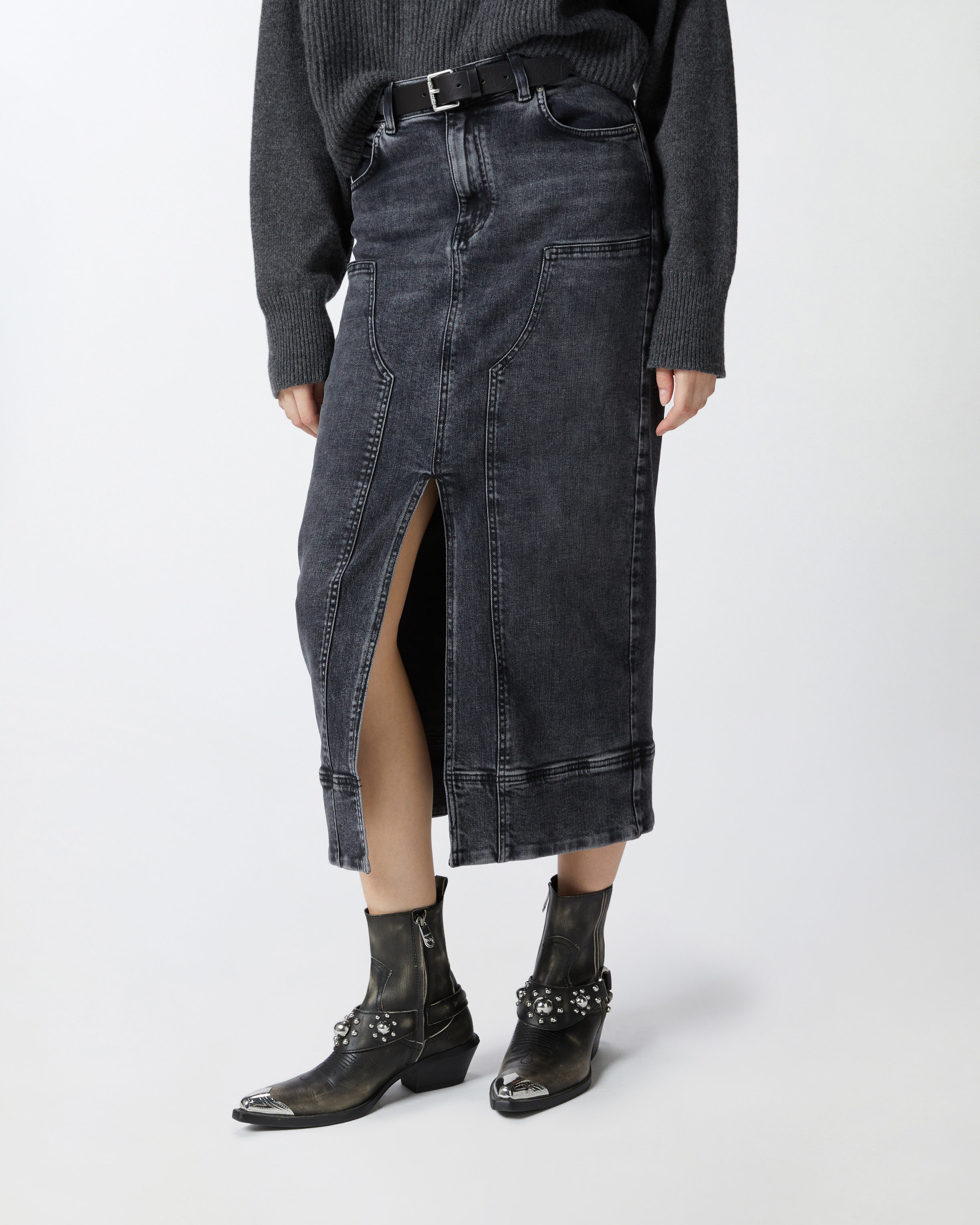 DARK GREY DENIM MAXI SKIRT - 3