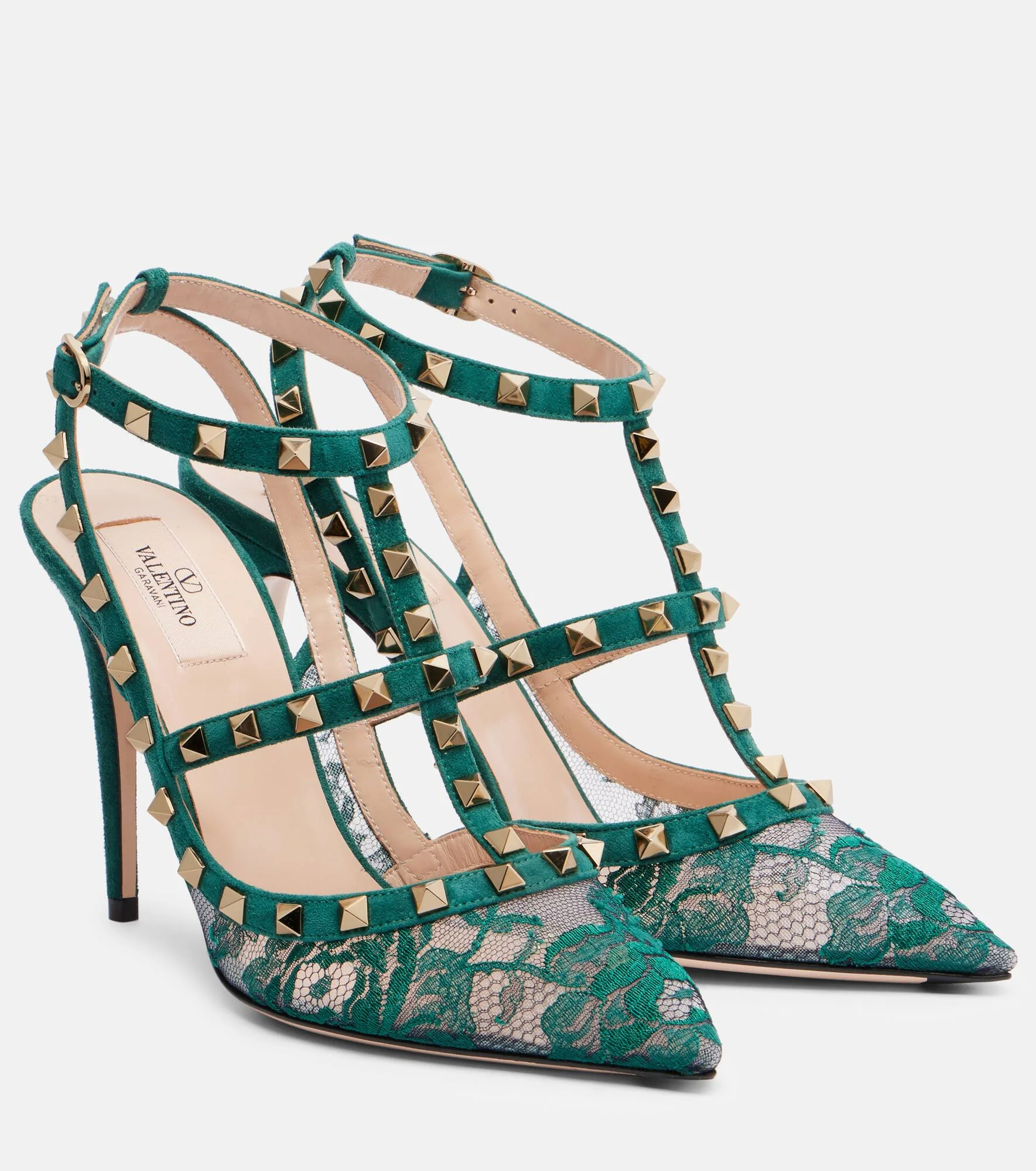 Rockstud 100 lace and suede pumps - 1