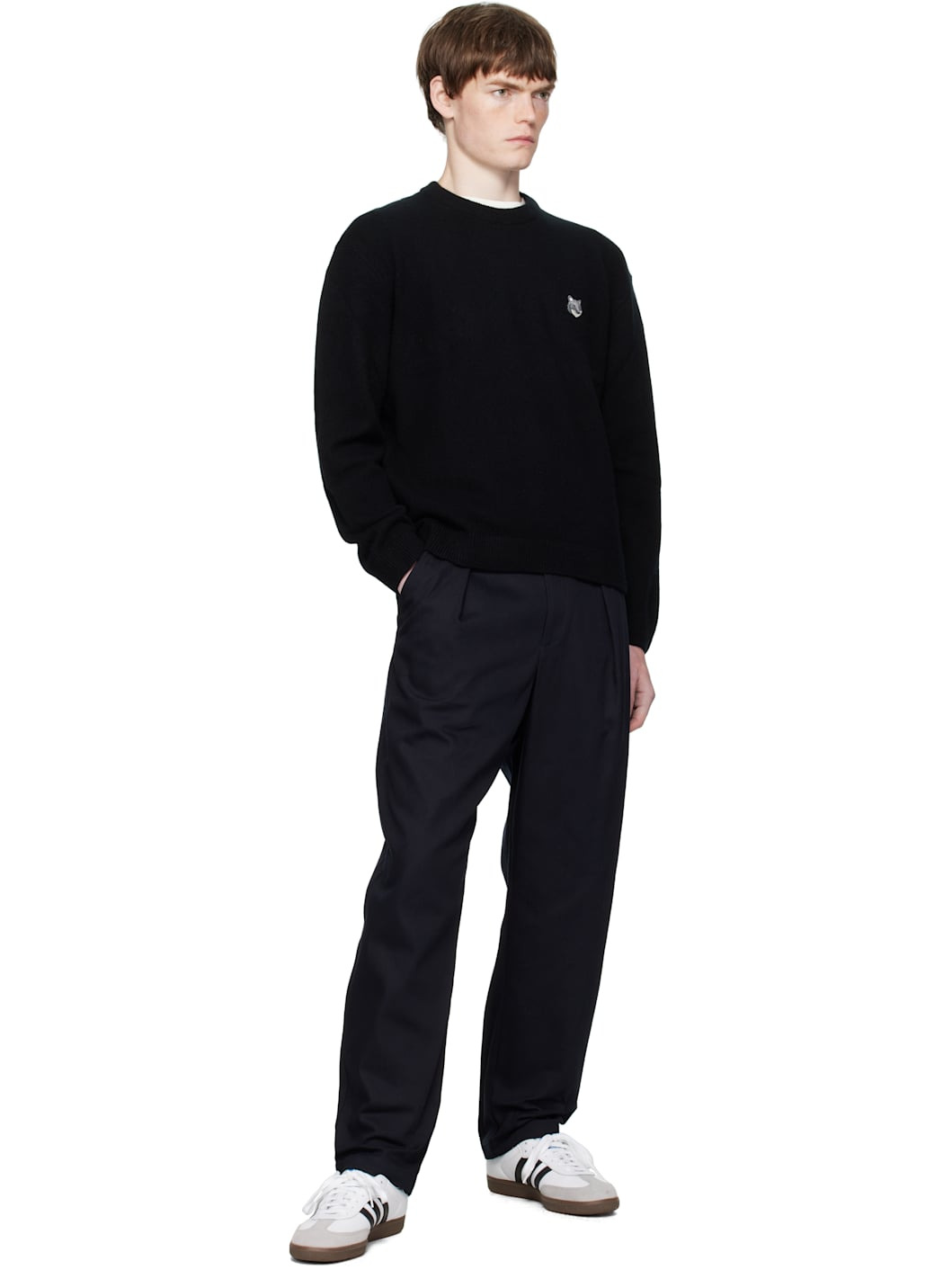 Black Fox Head Lambswool Comfort Sweater - 4