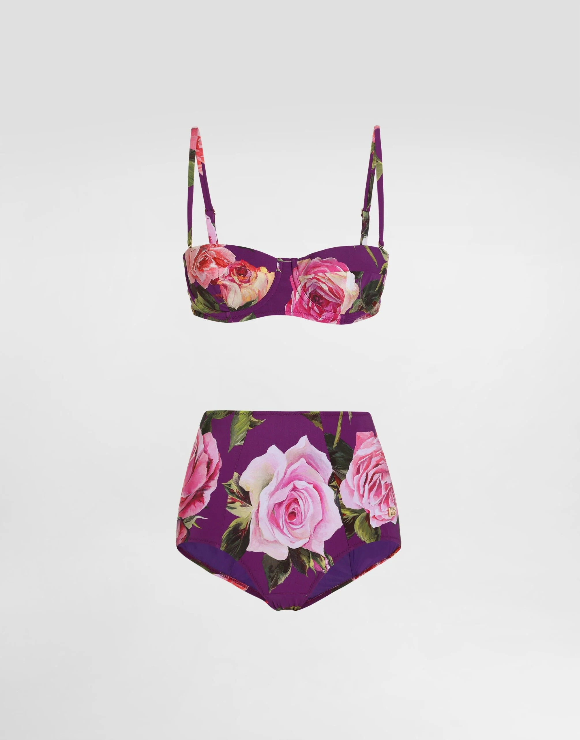 Rose-print balconette bikini top and high-waisted bottoms - 1