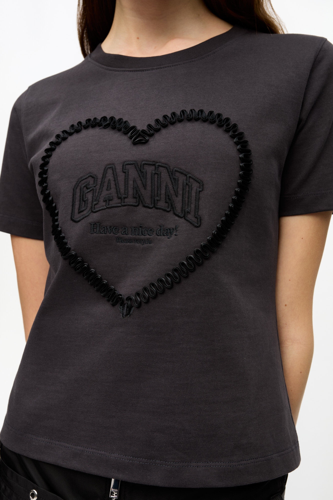 BLACK HEAVY COTTON HEART T-SHIRT - 5