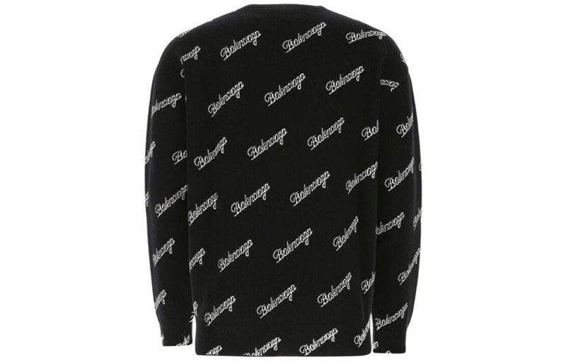 BALENCIAGA Balenciaga All Over Script Logo Knit Sweater 'Black' 646493T41121070 outlook