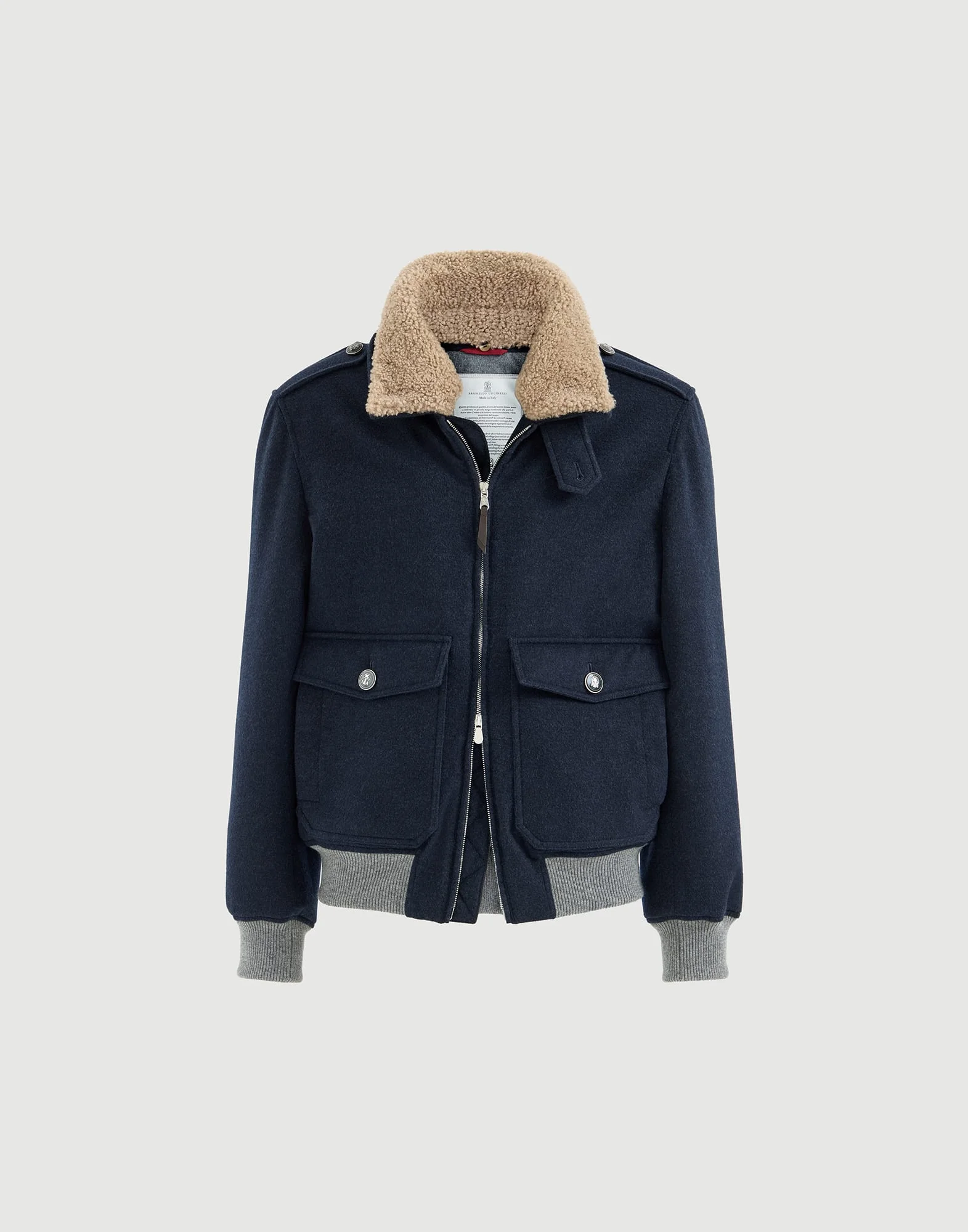Bonded cashmere beaver cloth bomber jacket with Thermore® padding and detachable shearling collar - 1