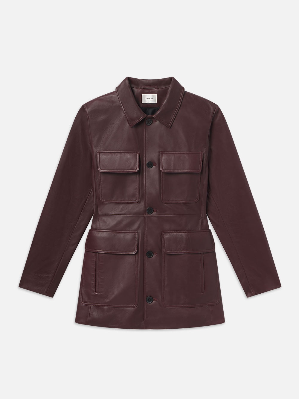 Leather Safari Jacket in Wine - 1