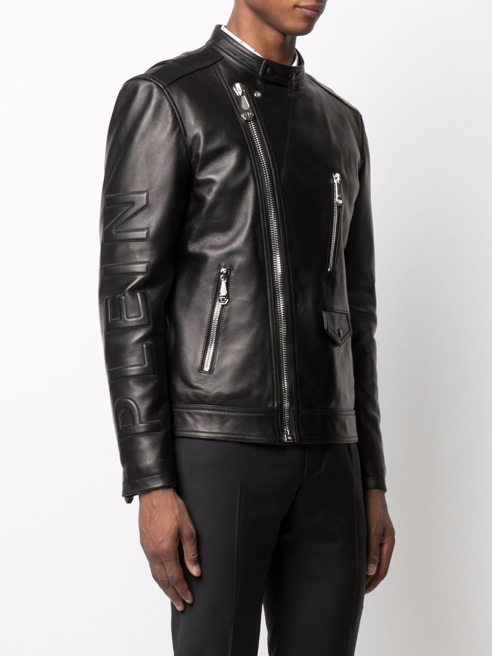 logo-debossed biker jacket - 3