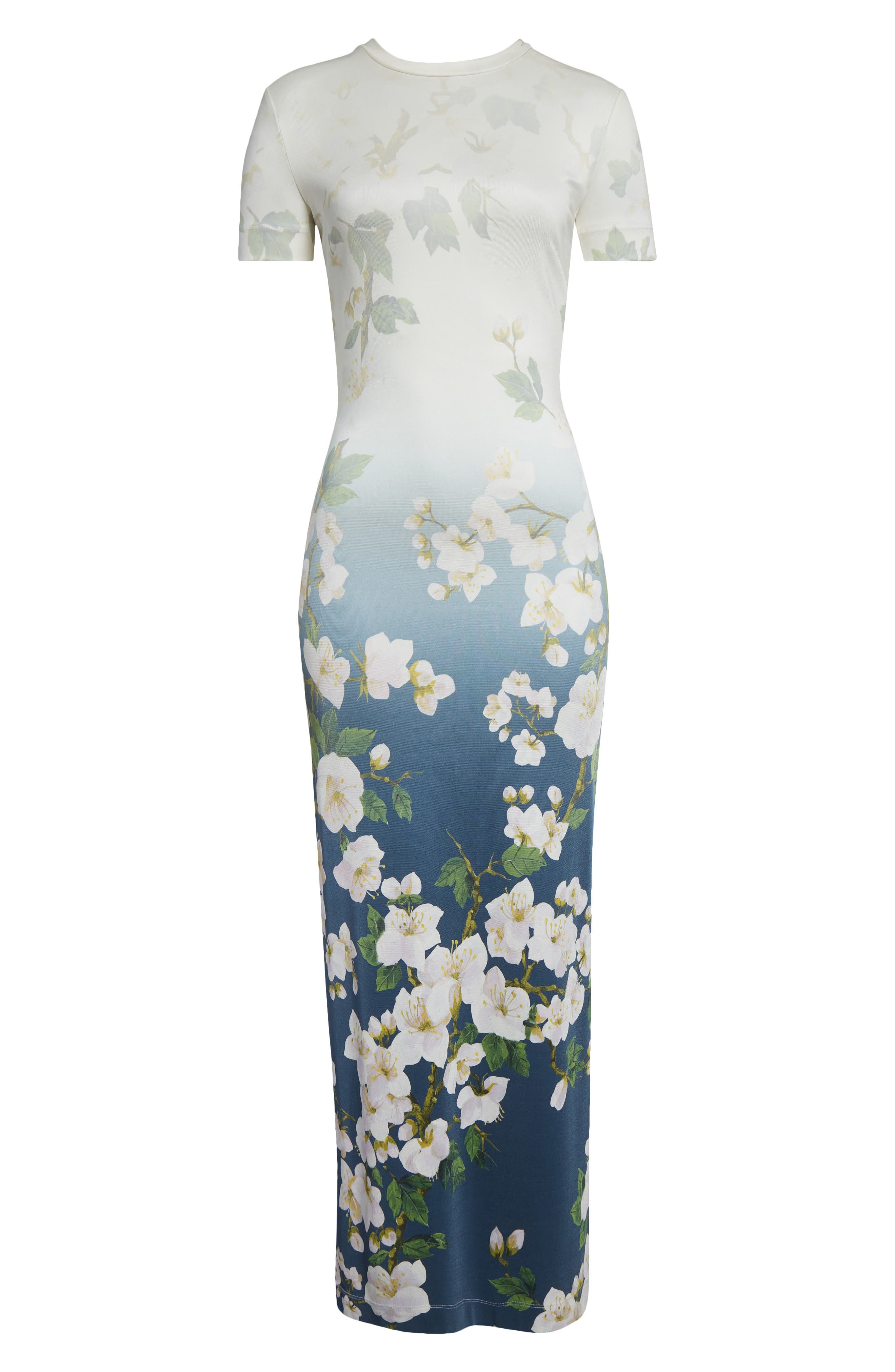 Oscar de la Renta Cherry Blossom Ombré Maxi Dress in White Navy Ombre at Nordstrom - 5