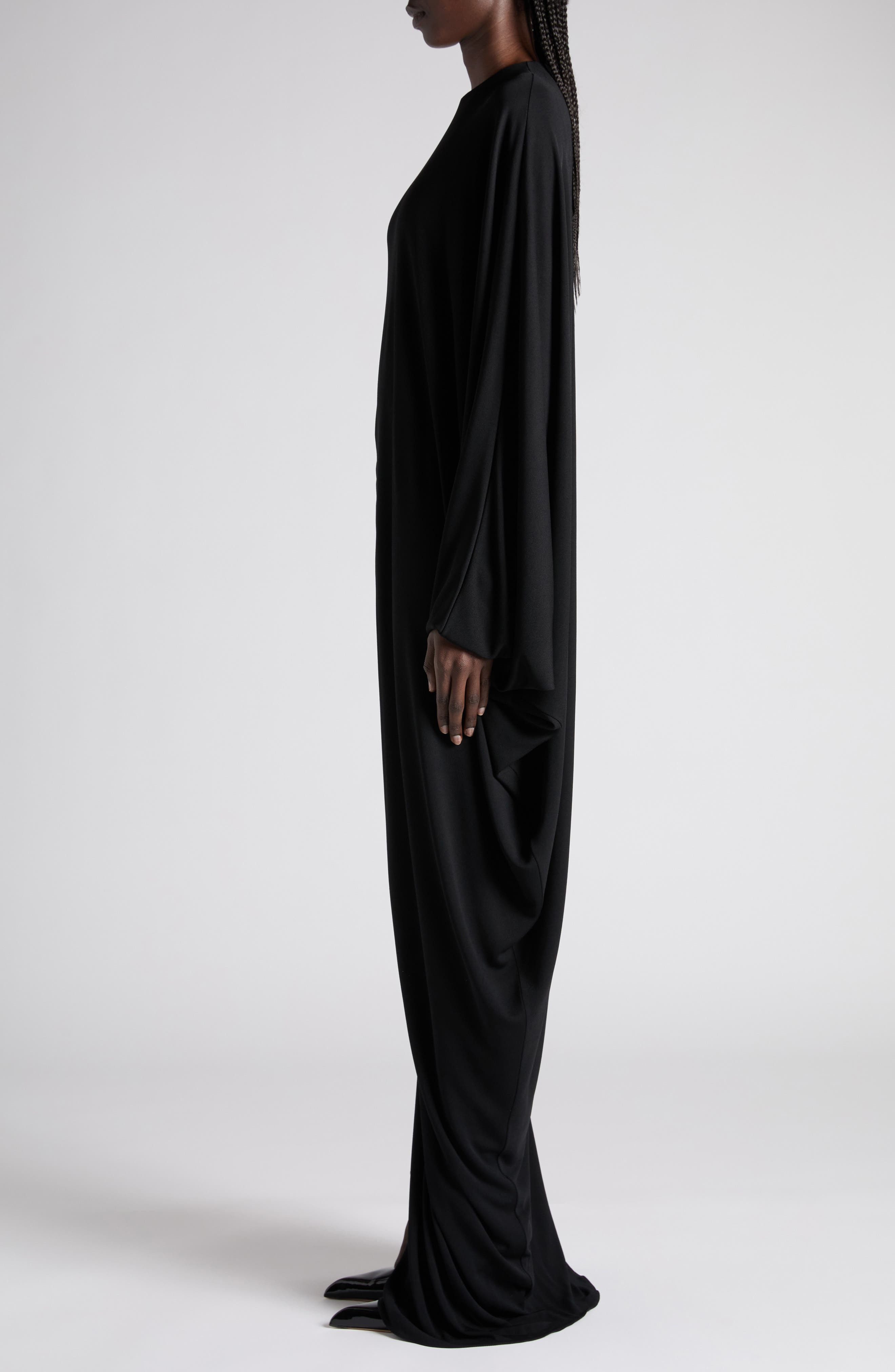 TOM FORD Cutout Draped Long Sleeve Jersey Gown in Lb999 Black at Nordstrom - 3