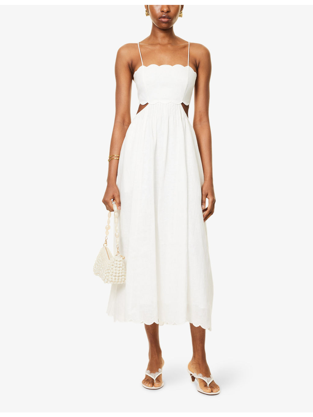 Rhiannon Scalloped-Trims Linen Midi Dress - 2