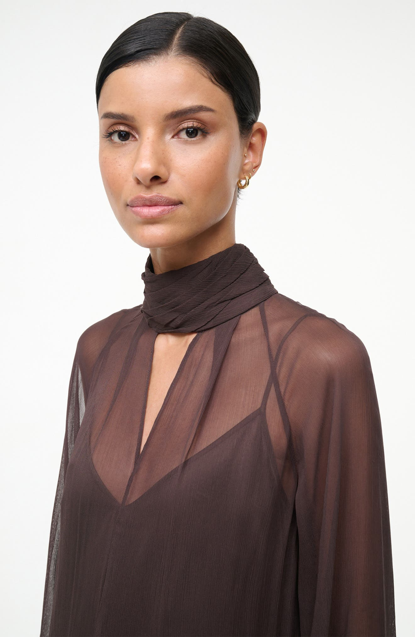 STAUD Esther Long Sleeve Chiffon Maxi Dress in Earth at Nordstrom - 6