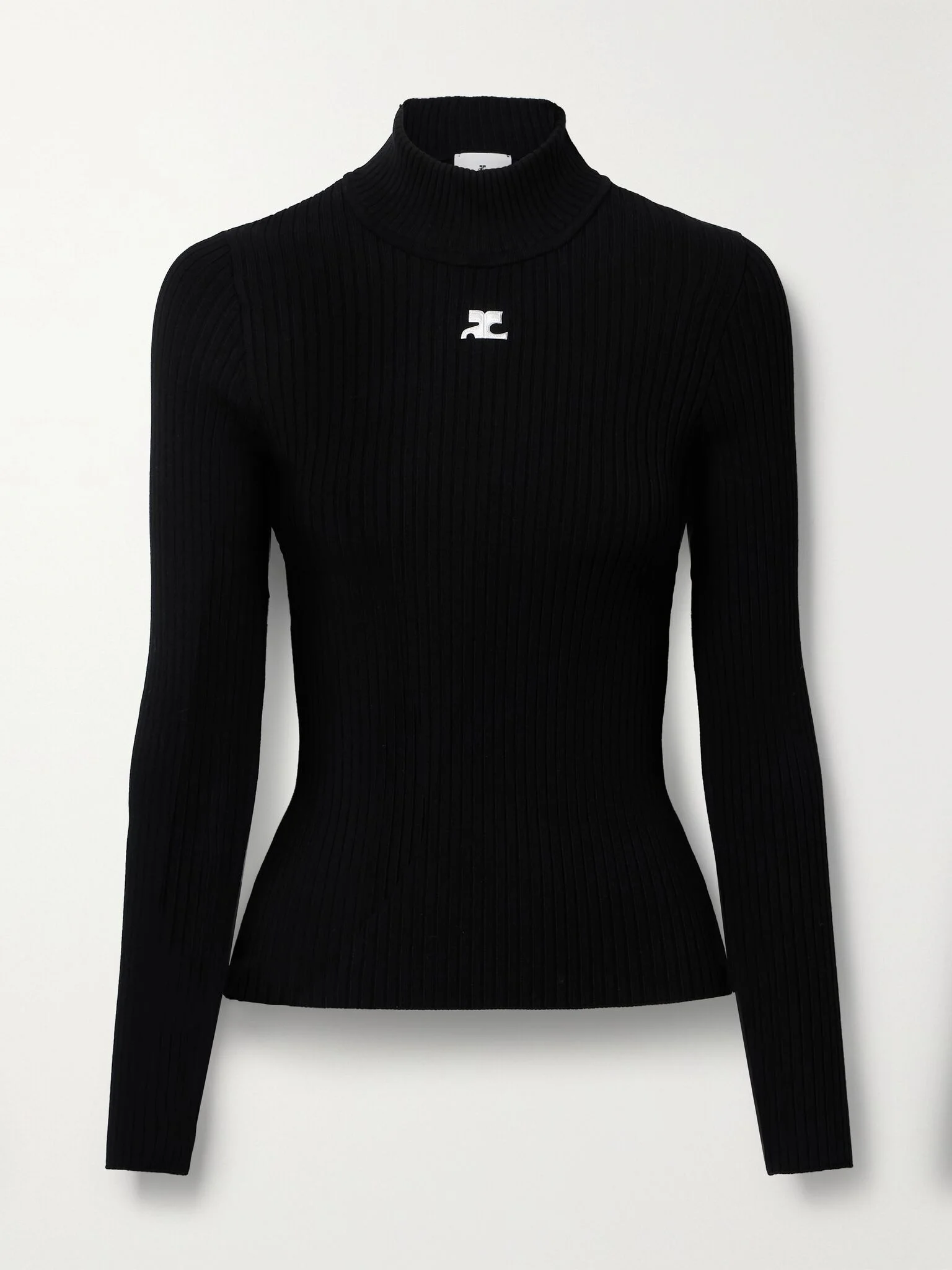 Reedition embroidered ribbed-knit turtleneck sweater Black - 1