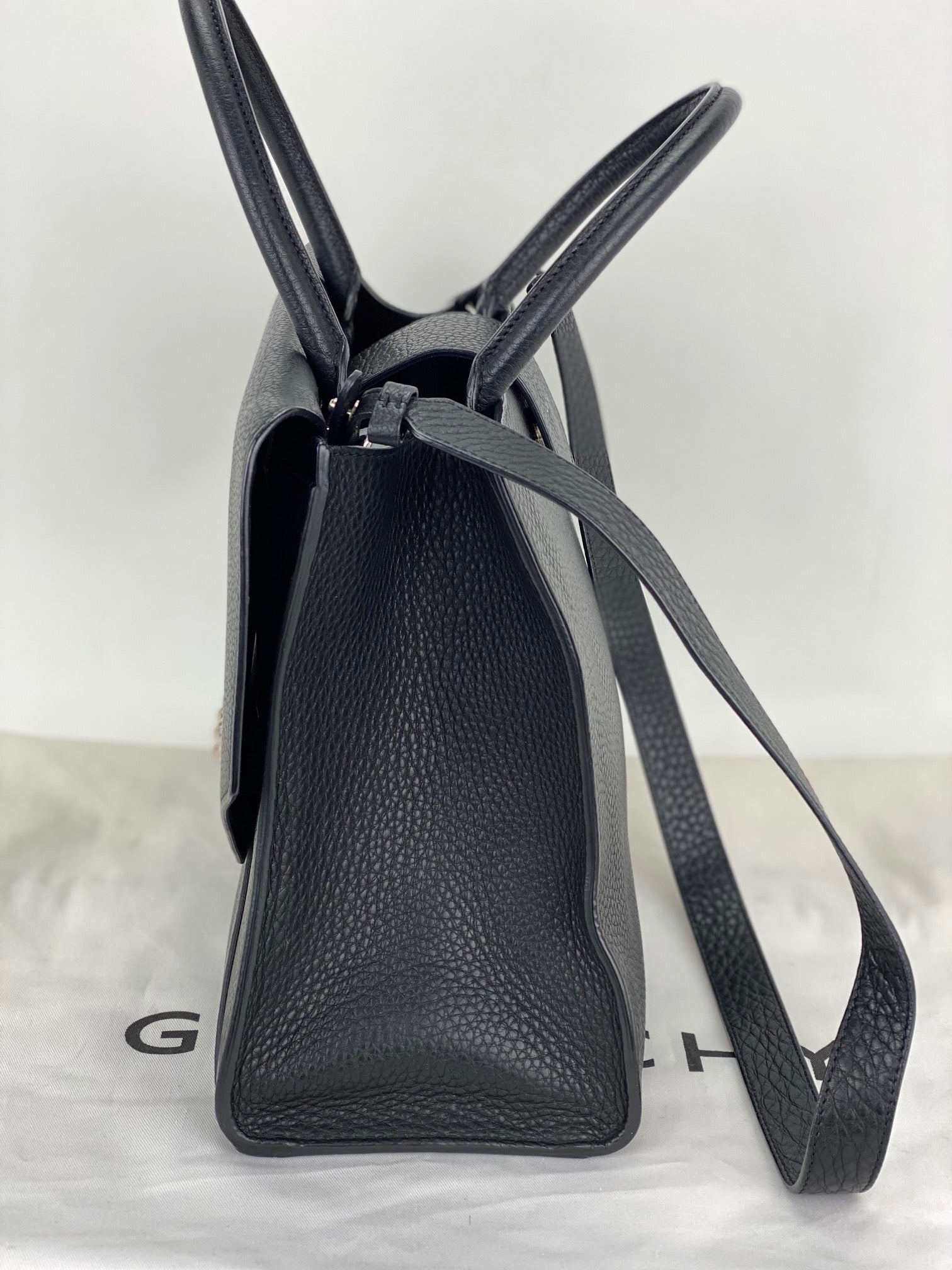 Givenchy Obsedia Medium Flap Black Pebbled Calfskin Satchel Hand Bag 2 ways Preowned - 5