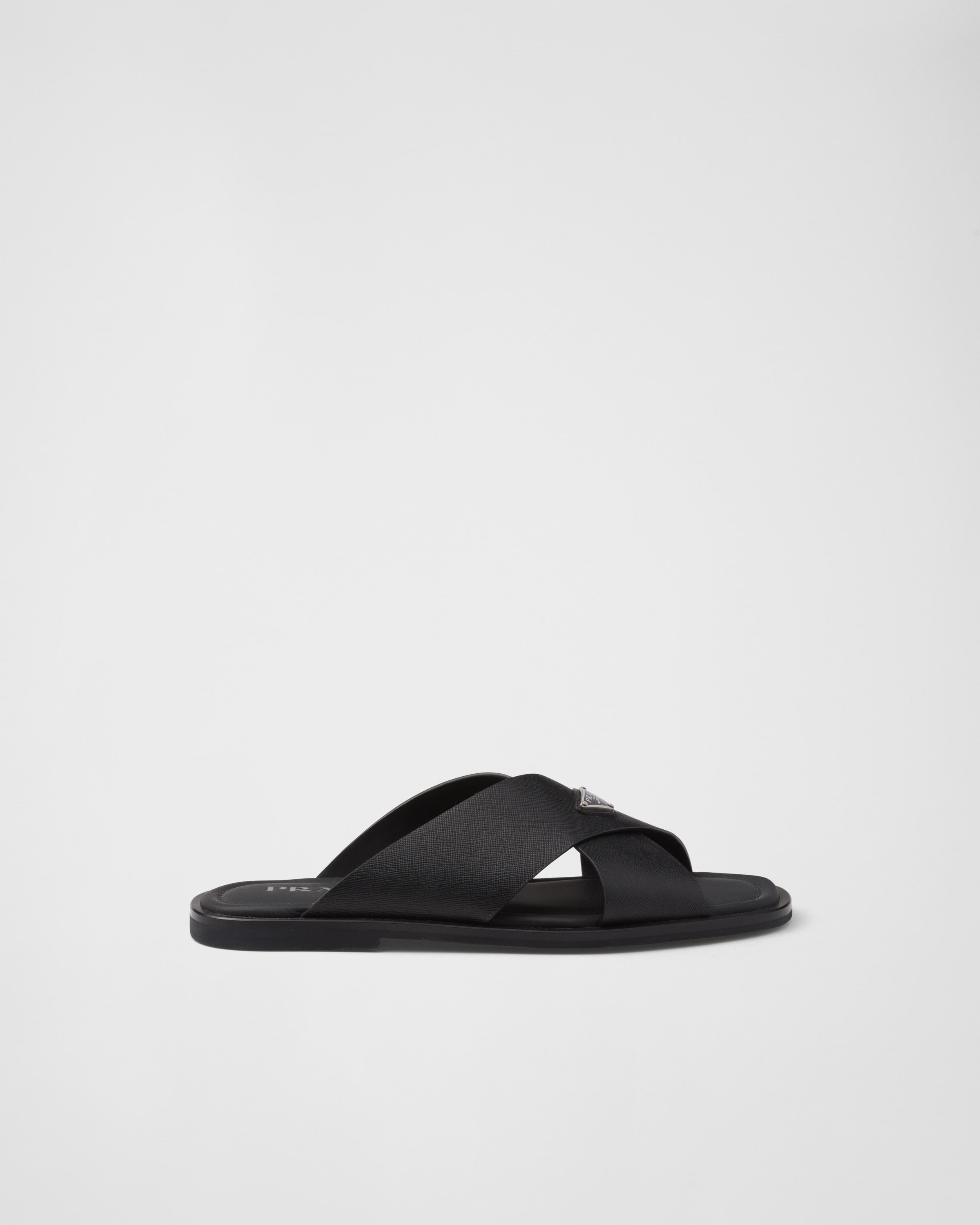 Saffiano leather crisscross slides - 2