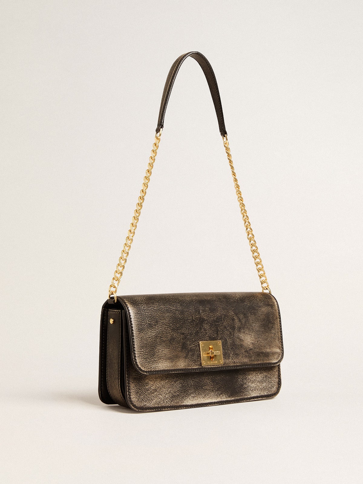 Gioia Bag in black vintage leather with gold details - 2