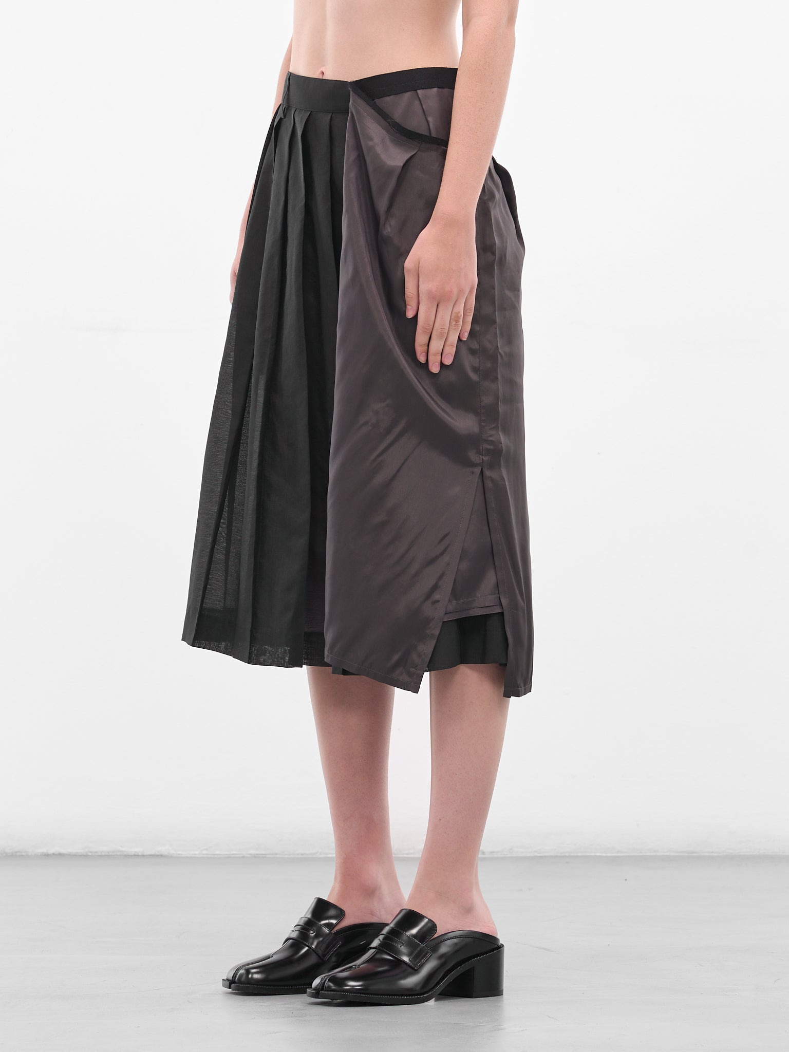 Black Deconstructed Asymmetric Midi Skirt - 2