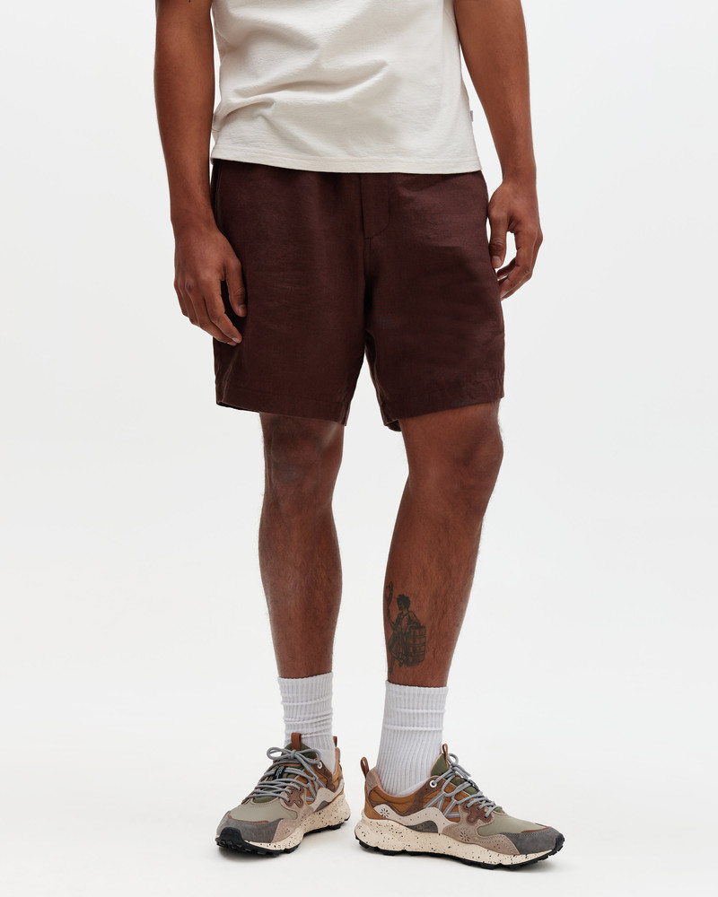 Wax London Kurt - Brown Washed Linen Shorts outlook