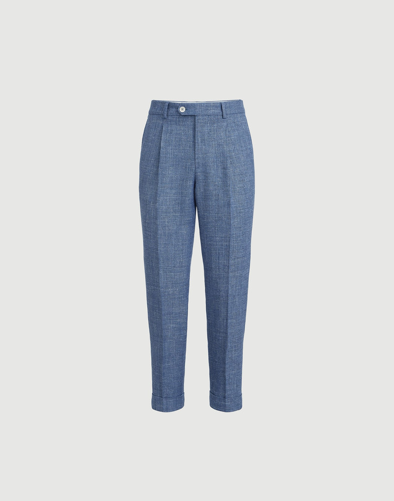 Virgin wool, silk and linen hopsack trousers with pleat 1