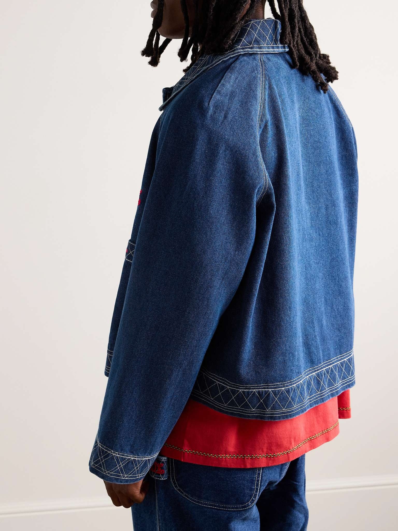 Cropped Embroidered Denim Jacket - 4