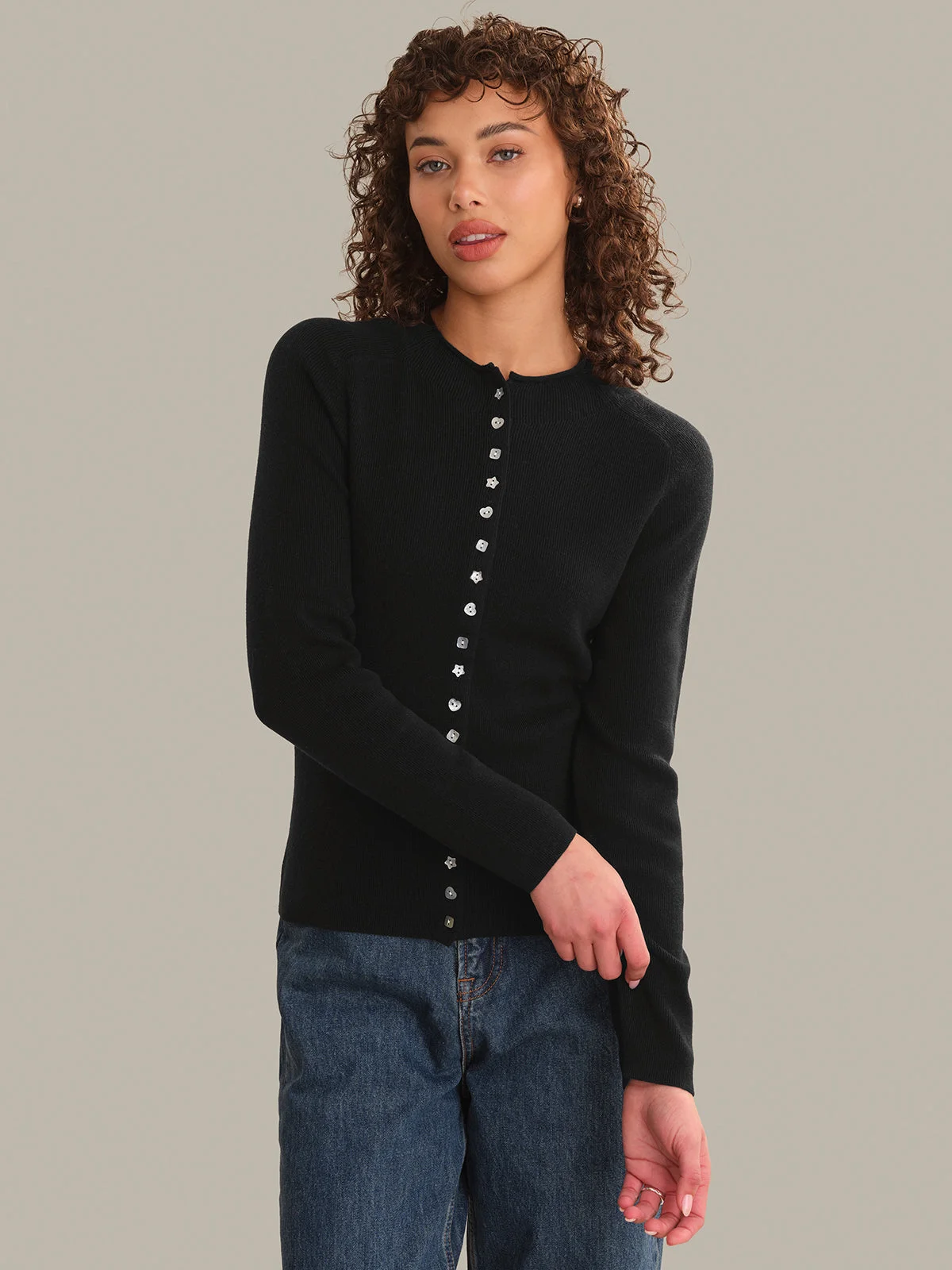 Calloway Mixed Button High Neck Cardigan - 1