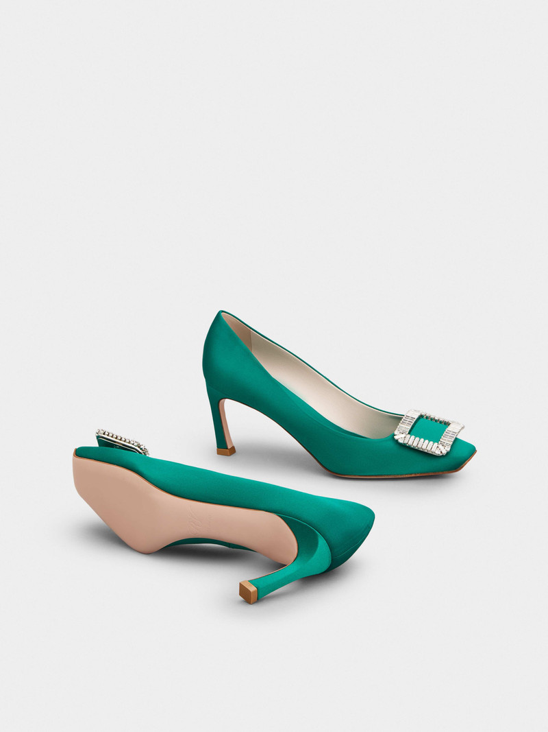Trompette Crystal Buckle Pumps in Satin 6