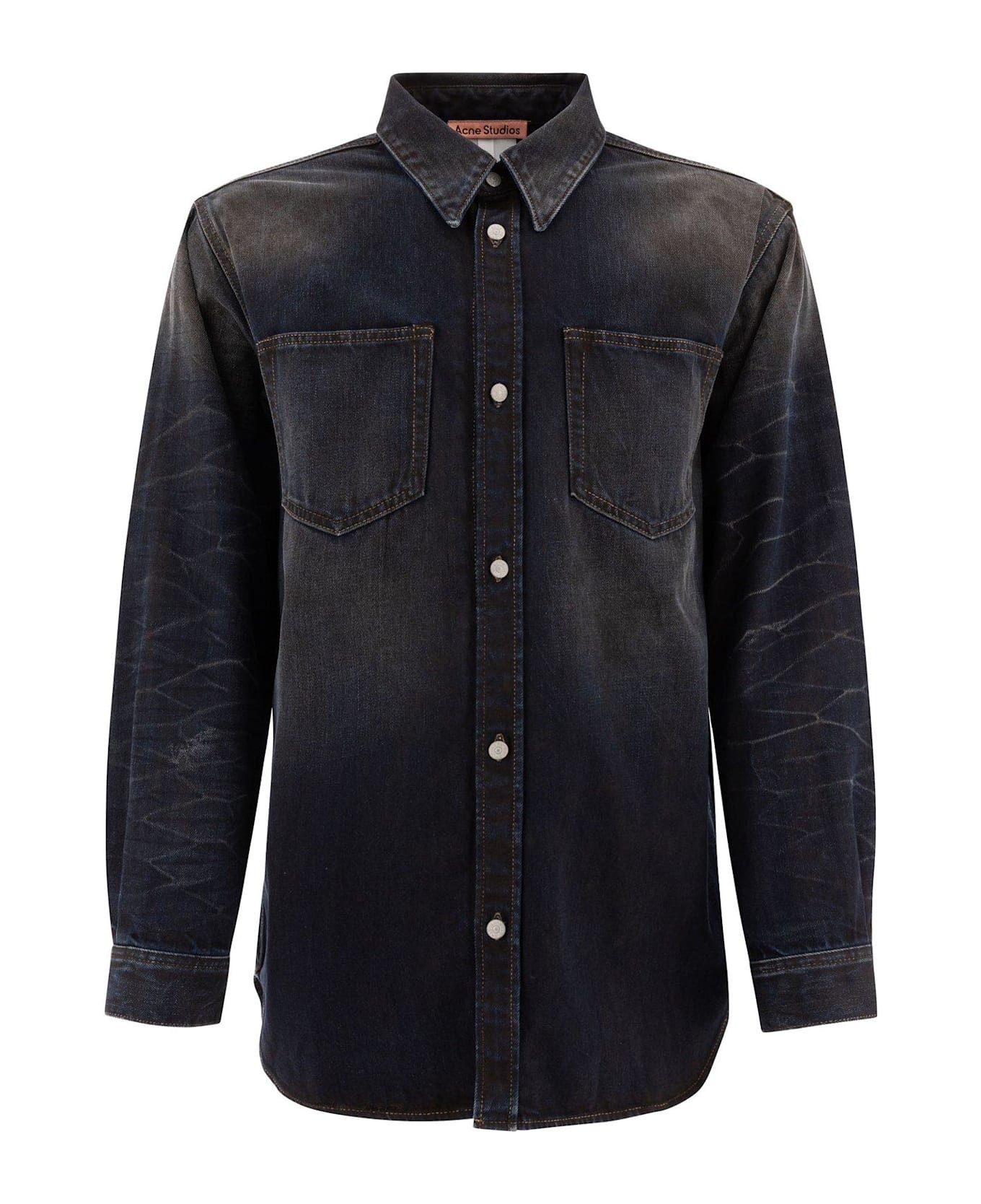 Collared Long-sleeve Denim Shirt - 1