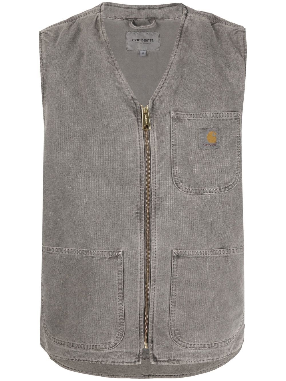 patch-pockets zip-up denim vest - 1